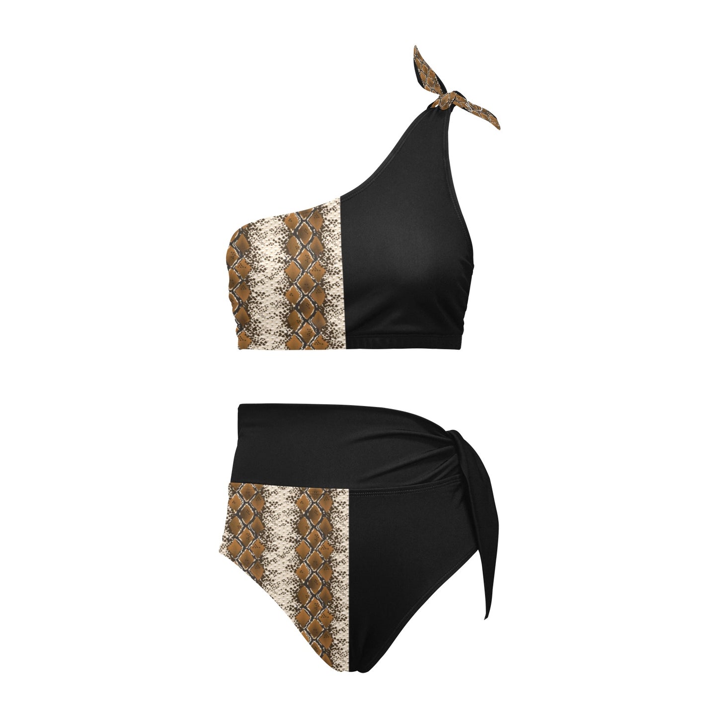 Snake Skin One Shoulder High Waist Bikini