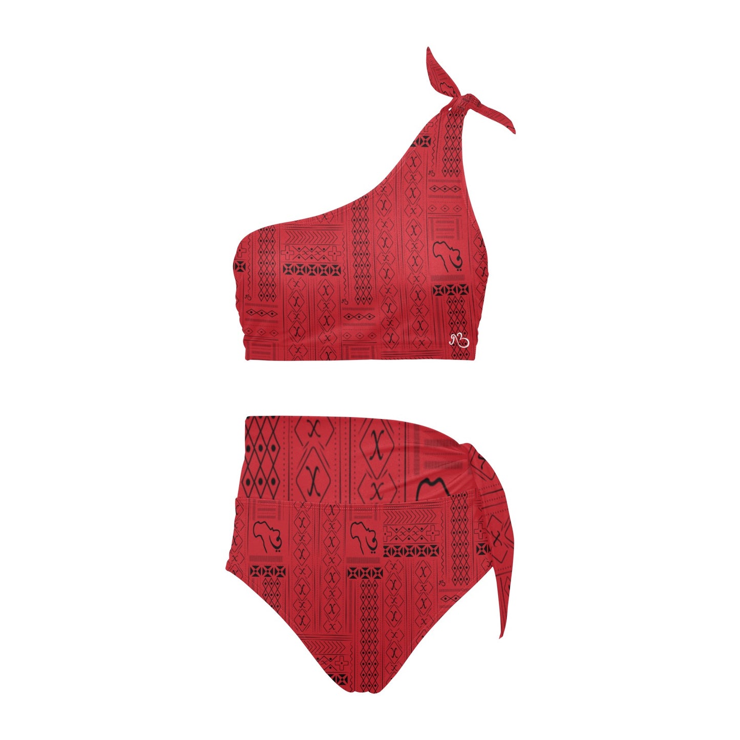 Tribal Print One Shoulder High Waist Bikini Swimsuit