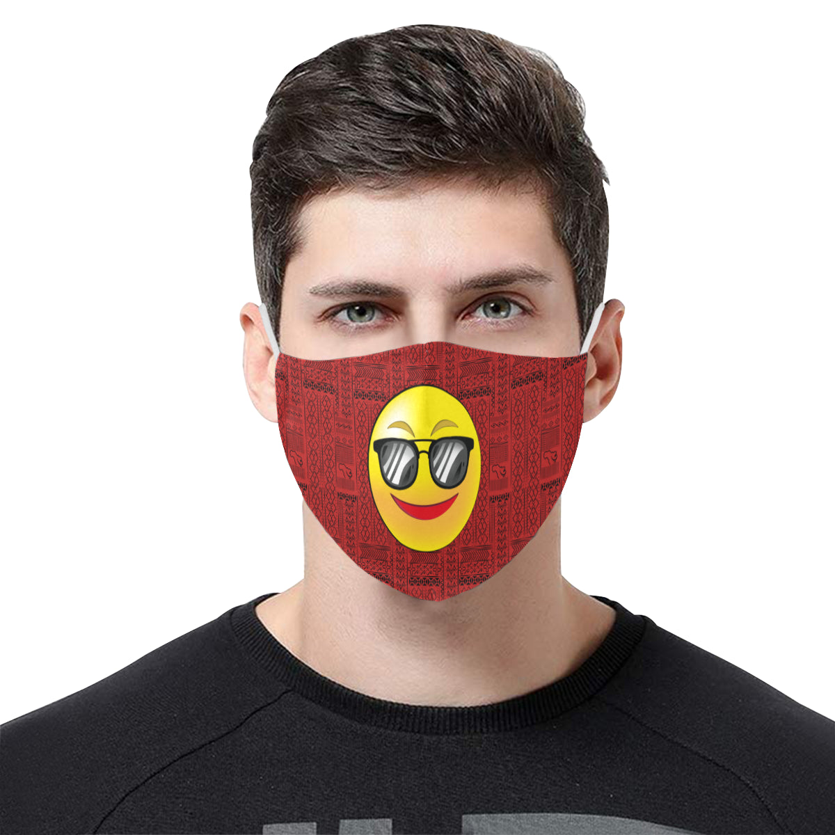 COOL Tribal Print Emoji Cotton Fabric Face Mask with Filter Slot & Adjustable Strap - Non-medical use (2 Filters Included)