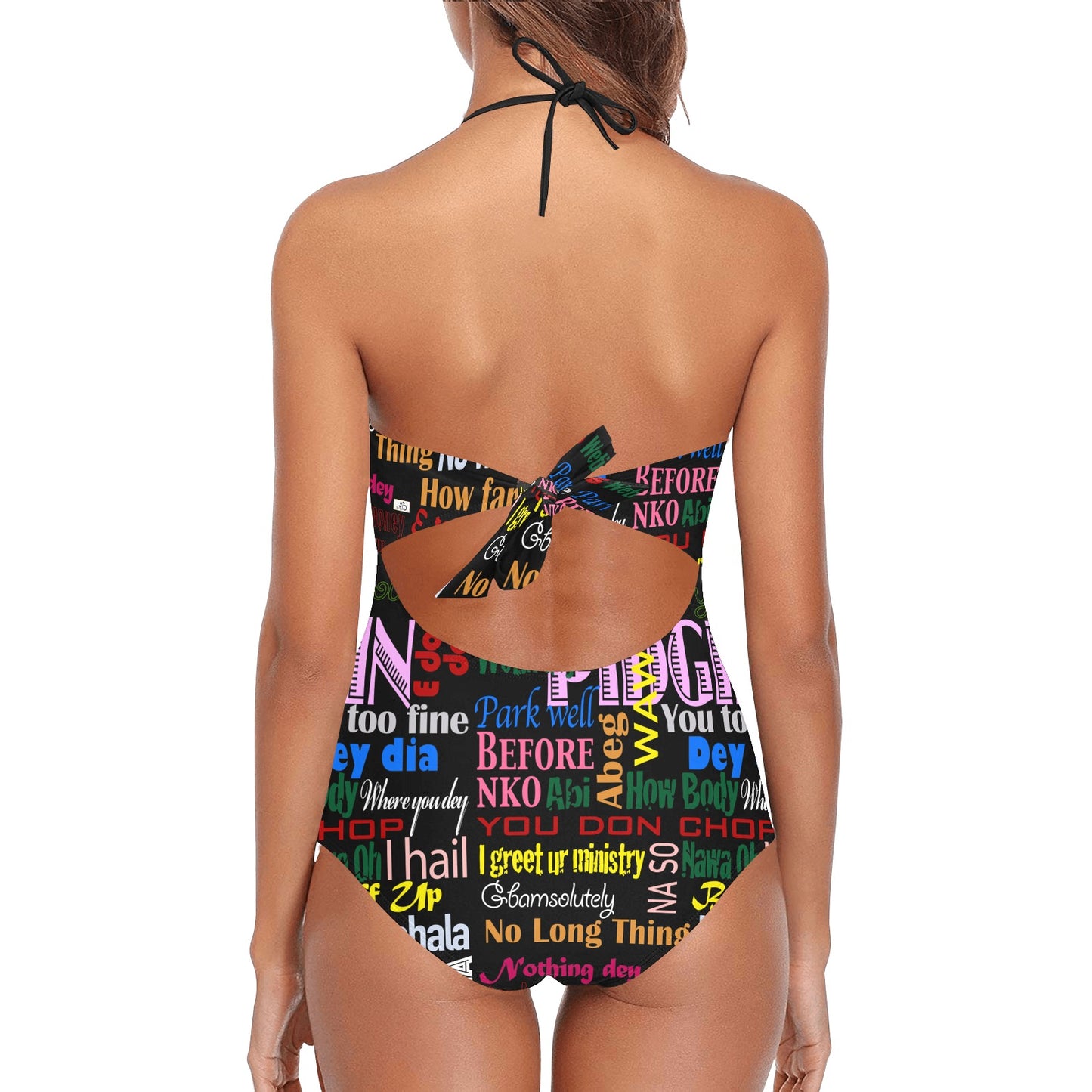 AfriBix Pidgin Print Lace Embossed Swimsuit