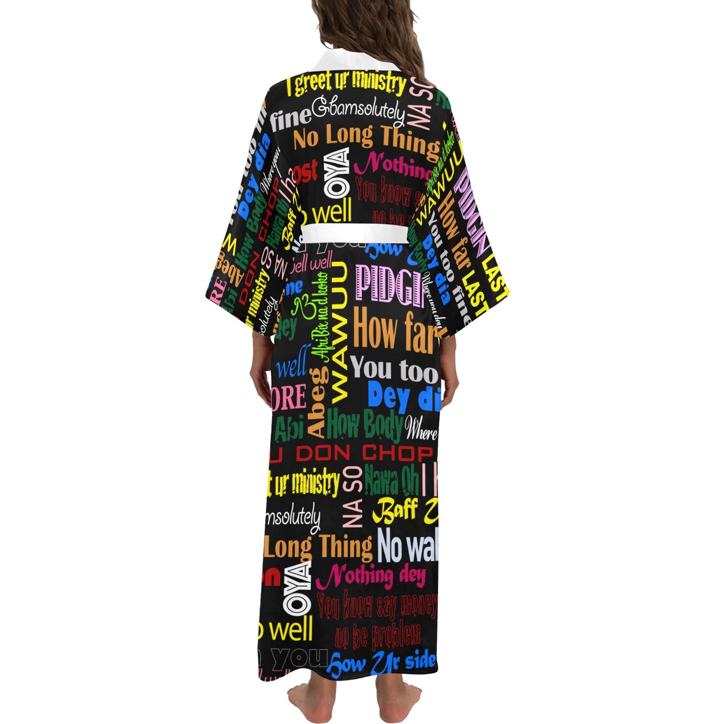 AfriBix Pidgin Print Women's Long Kimono Robe