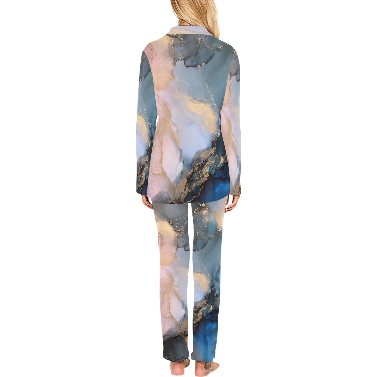 Space Galaxy Marble Print Women's Long Sleeve Loungewear Set
