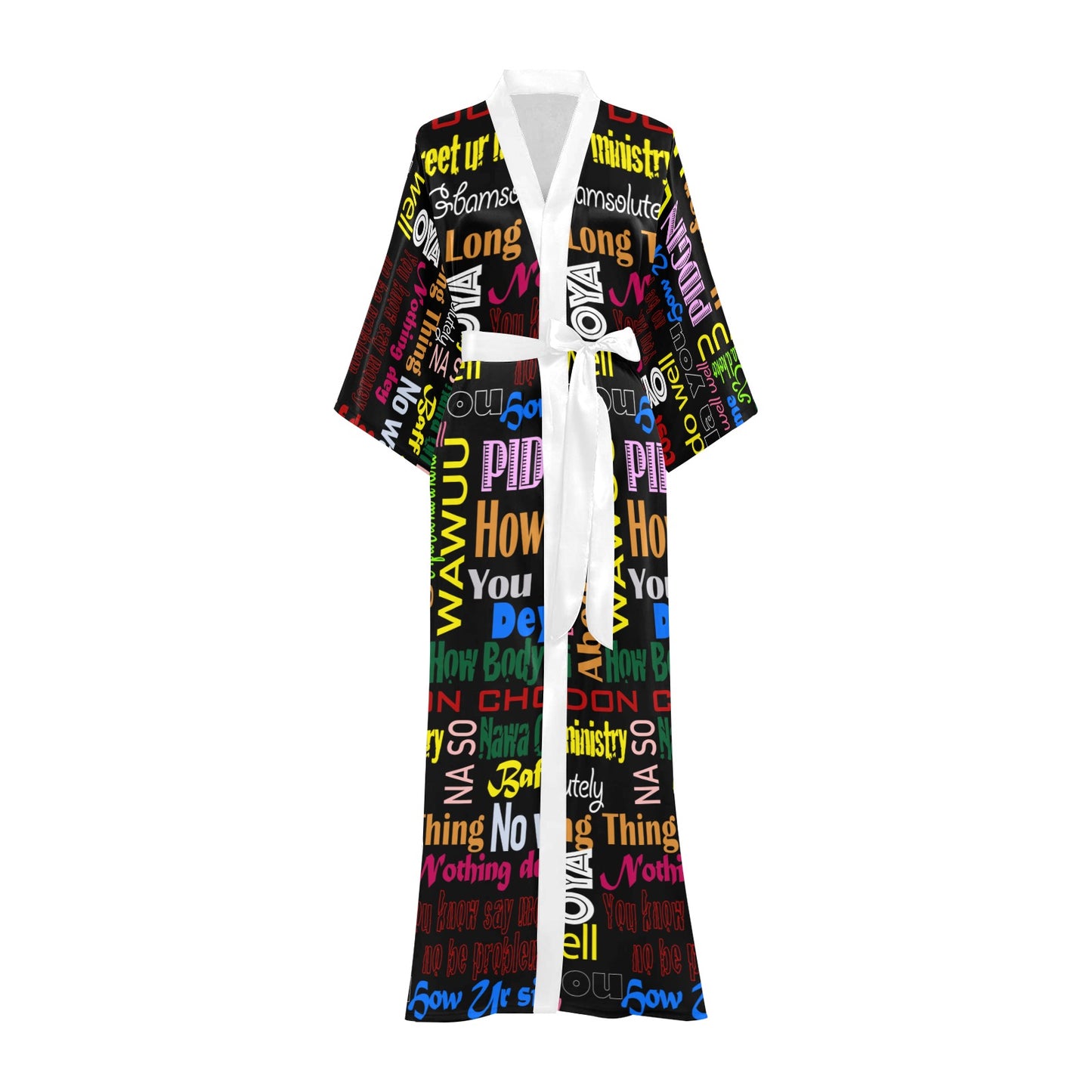 AfriBix Pidgin Print Women's Long Kimono Robe