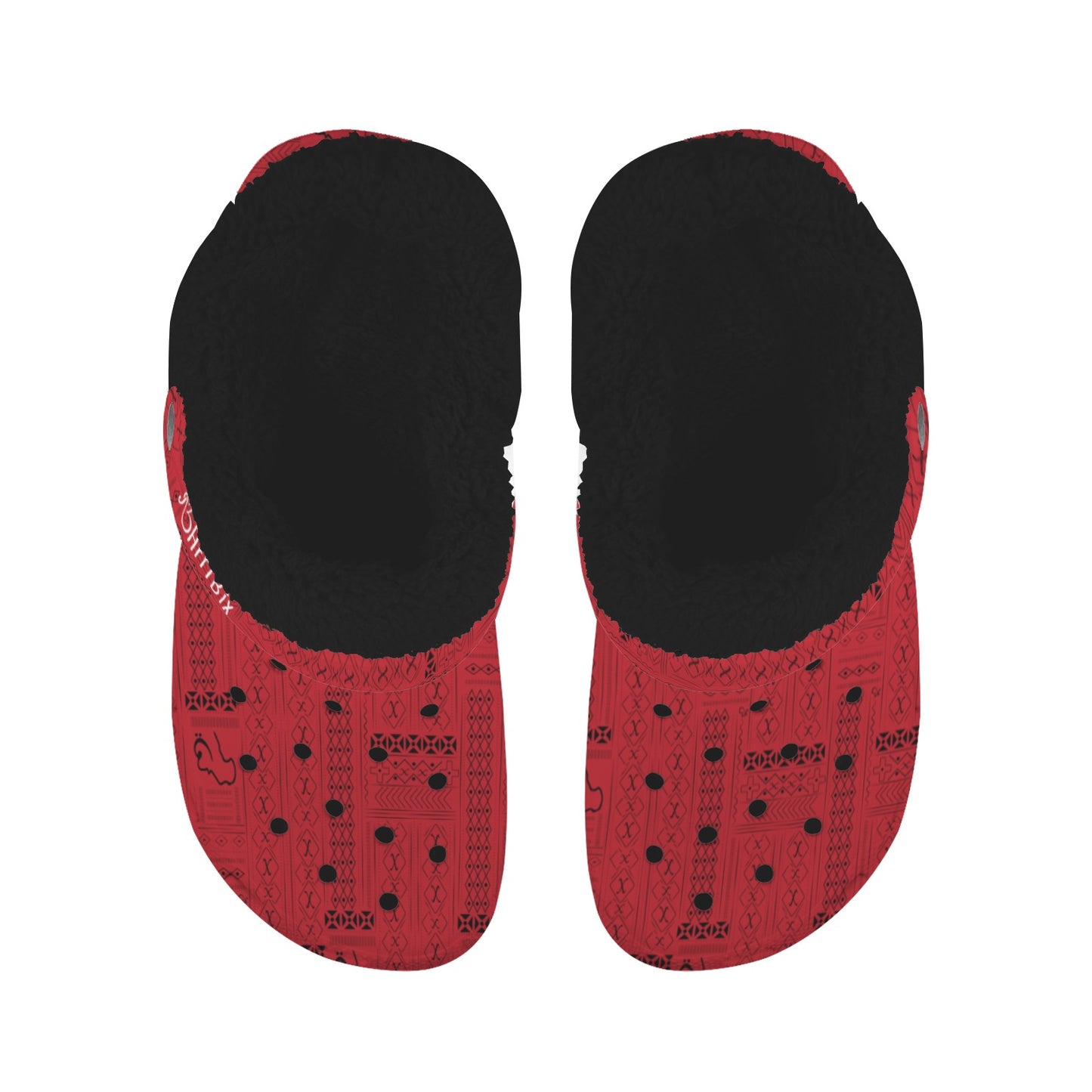 AfriBix Red Tribal Print UNISEX Fleece Lined Clogs Warm Slippers