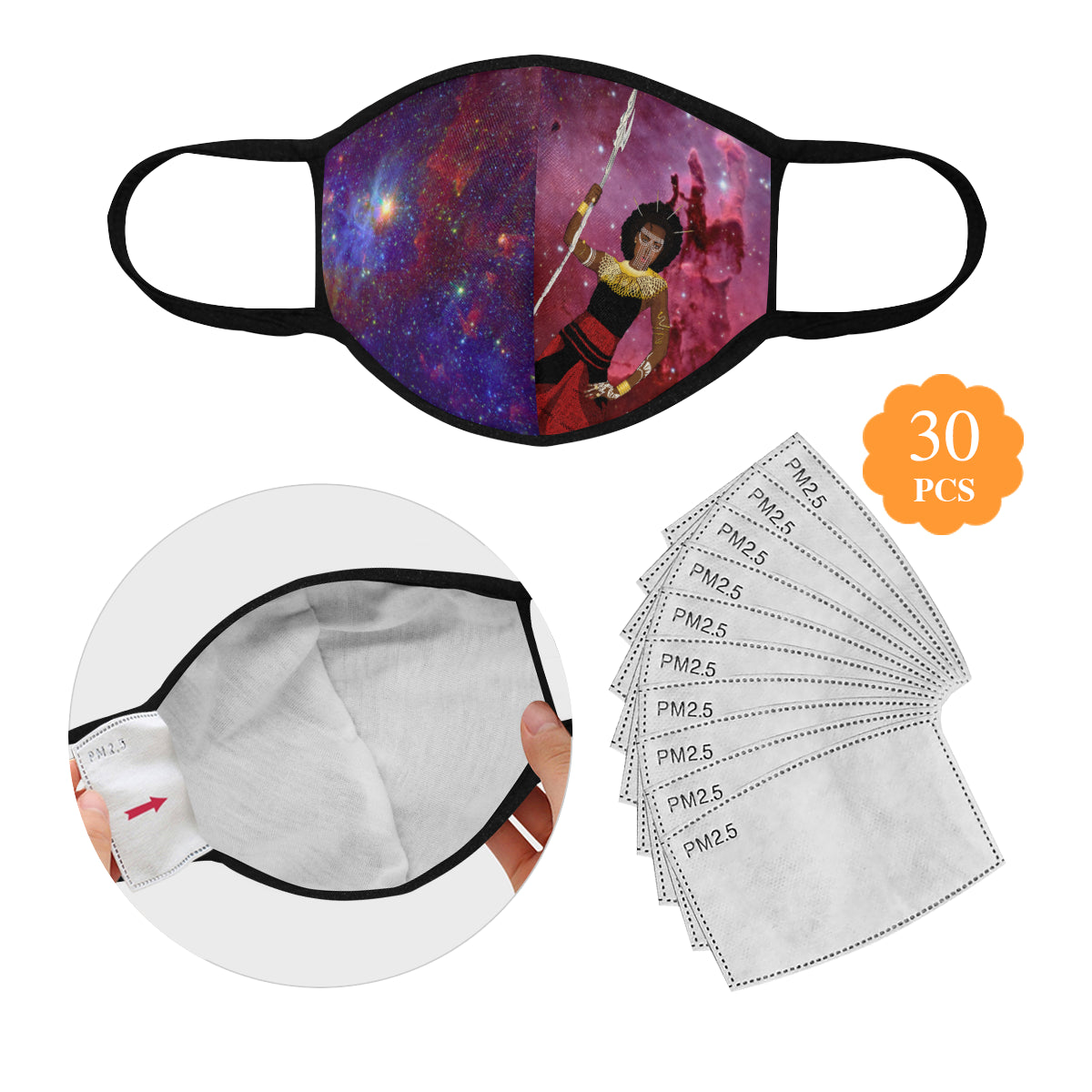 AfriBix Warrior Queen of the Galaxy Cotton Fabric Face Mask with filter slot (30 Filters Included) - Non-medical use