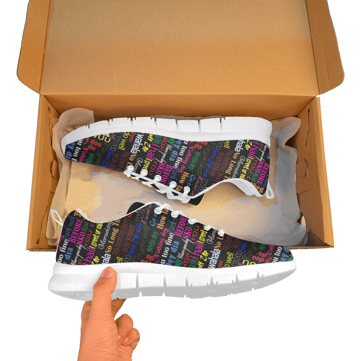 AfriBix Pidgin Print Mens Trainers - White
