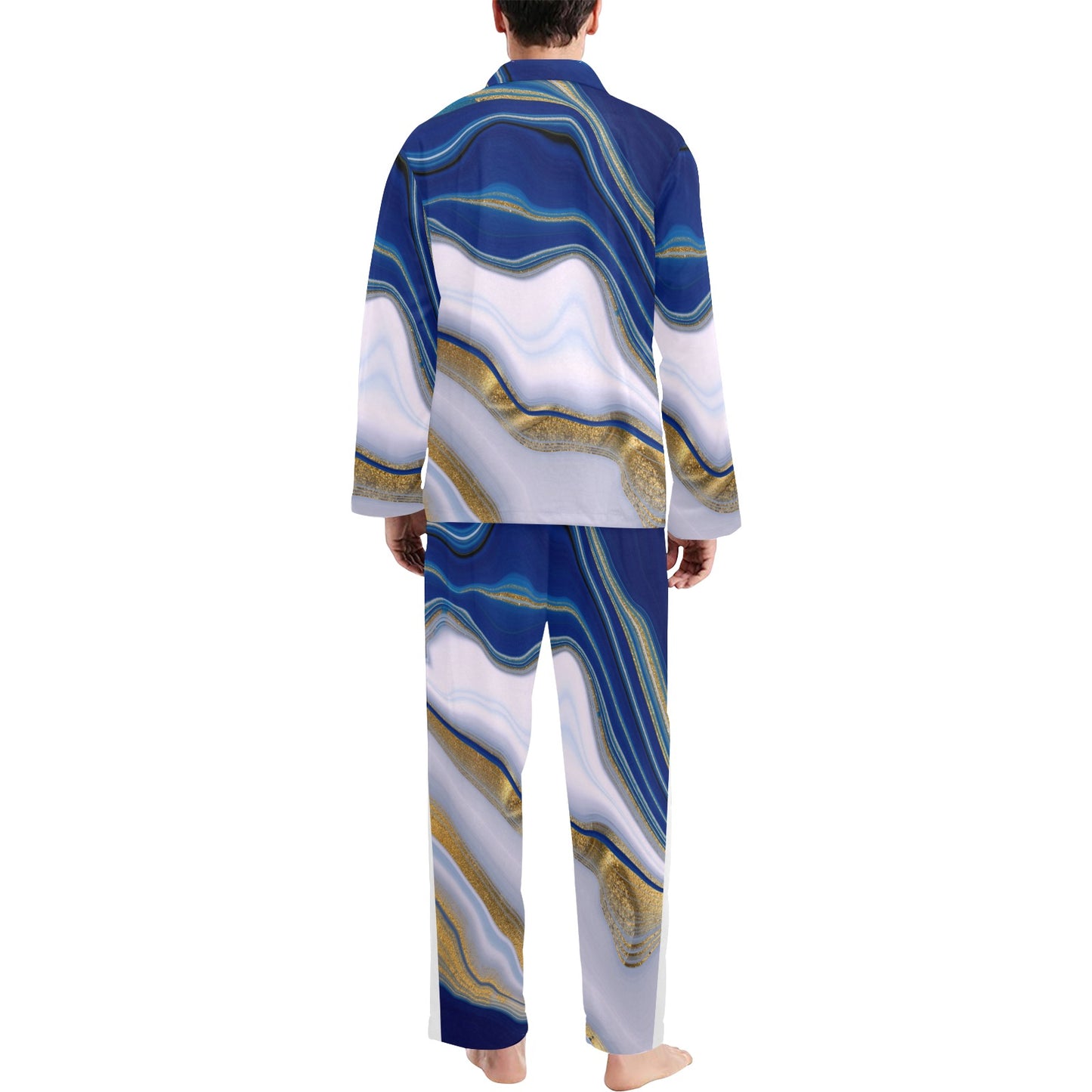 Blue Marble Galaxy Print Men's Long Sleeve Loungewear Set