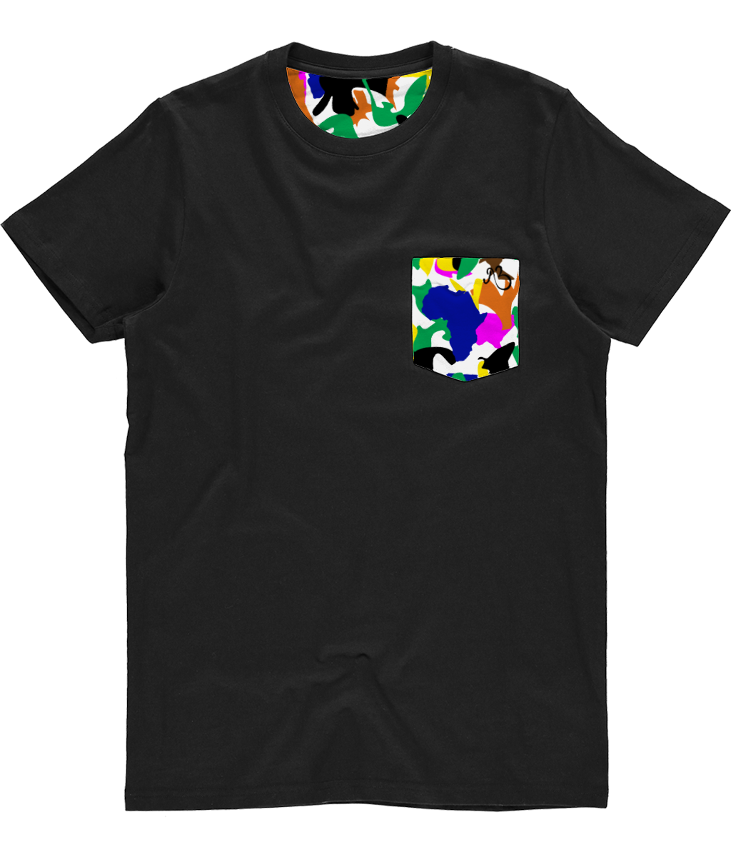 Unisex Subli Pocket Tee - Ivory AfriBix Camo Print