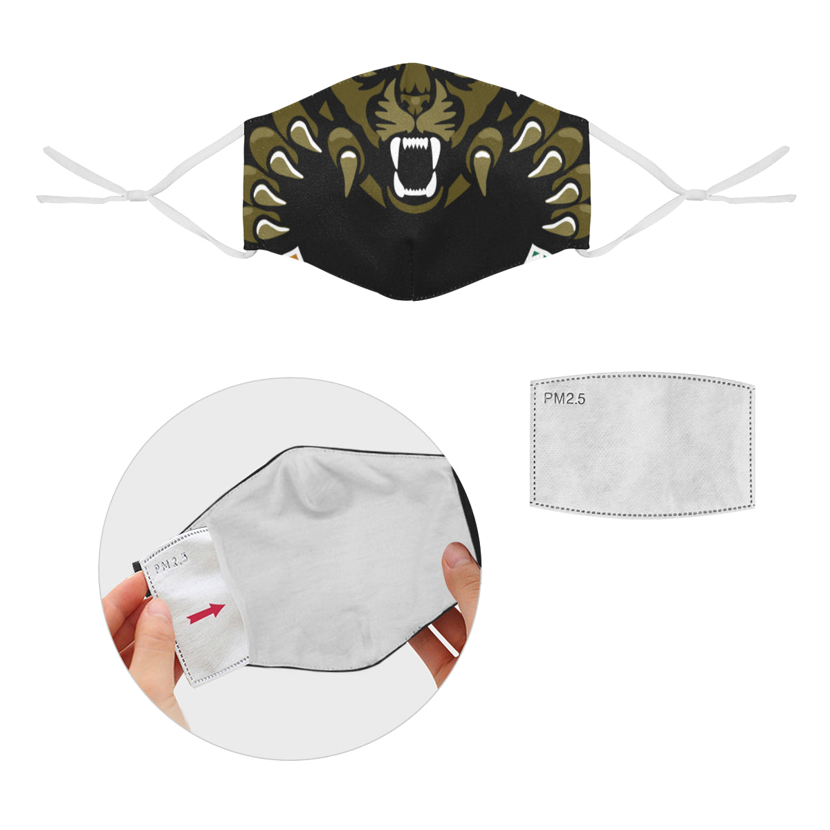 Panther Claw Cotton Fabric Face Mask with Filter Slot & Adjustable Strap - Non-medical use (2 Filters Included)