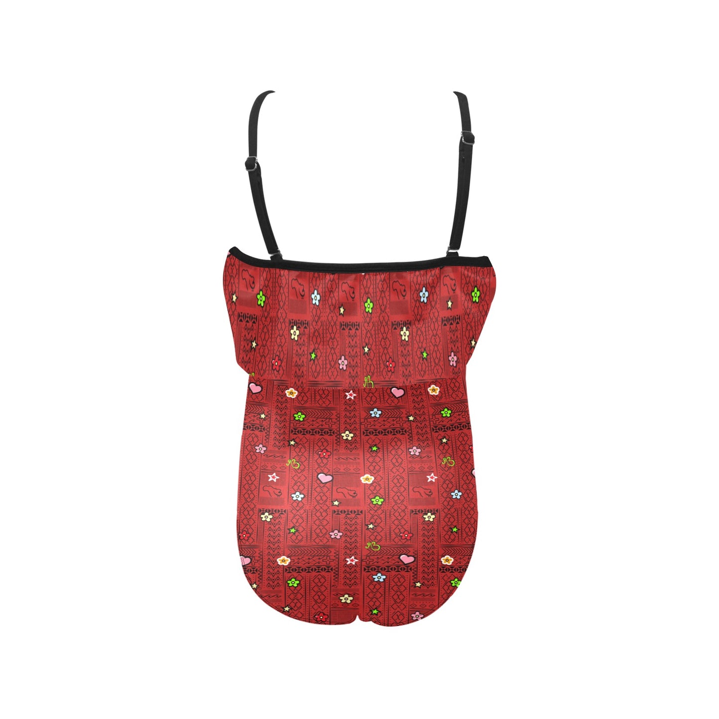 AfriBix Tribal Print Girls Ruffle Flower Kids Swimsuit - Red