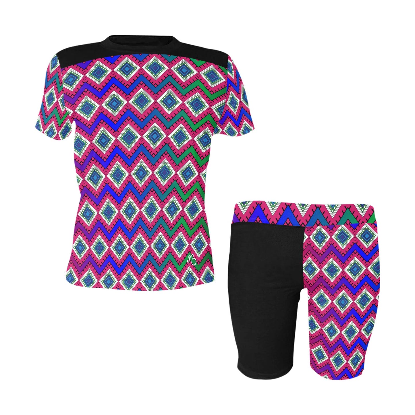 Quad Print 2 Piece Spandex Lounge Wear Bike Short Set