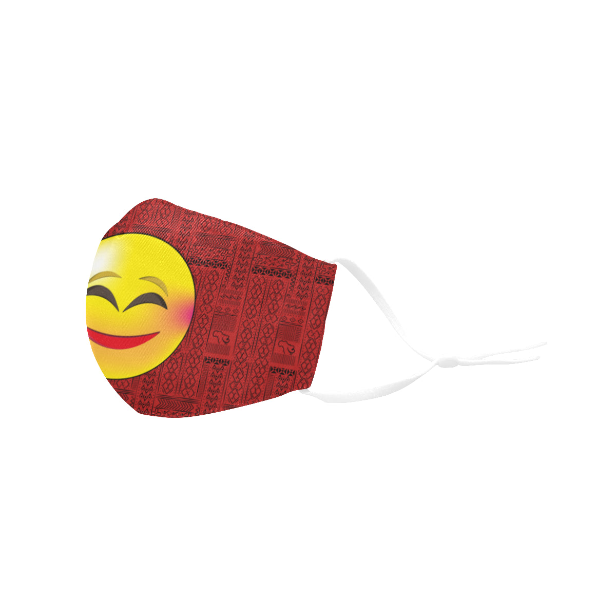 Blushing Tribal Print Emoji Cotton Fabric Face Mask with Filter Slot and Adjustable Strap - Non-medical use (2 Filters Included)