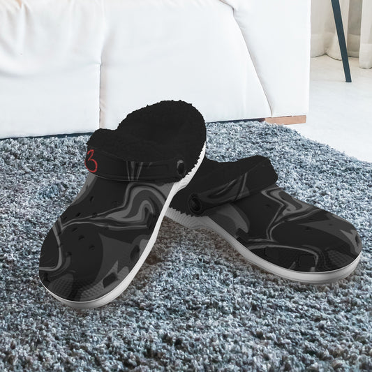 Black Marble Fleece Lined Unisex Clogs Warm Slippers
