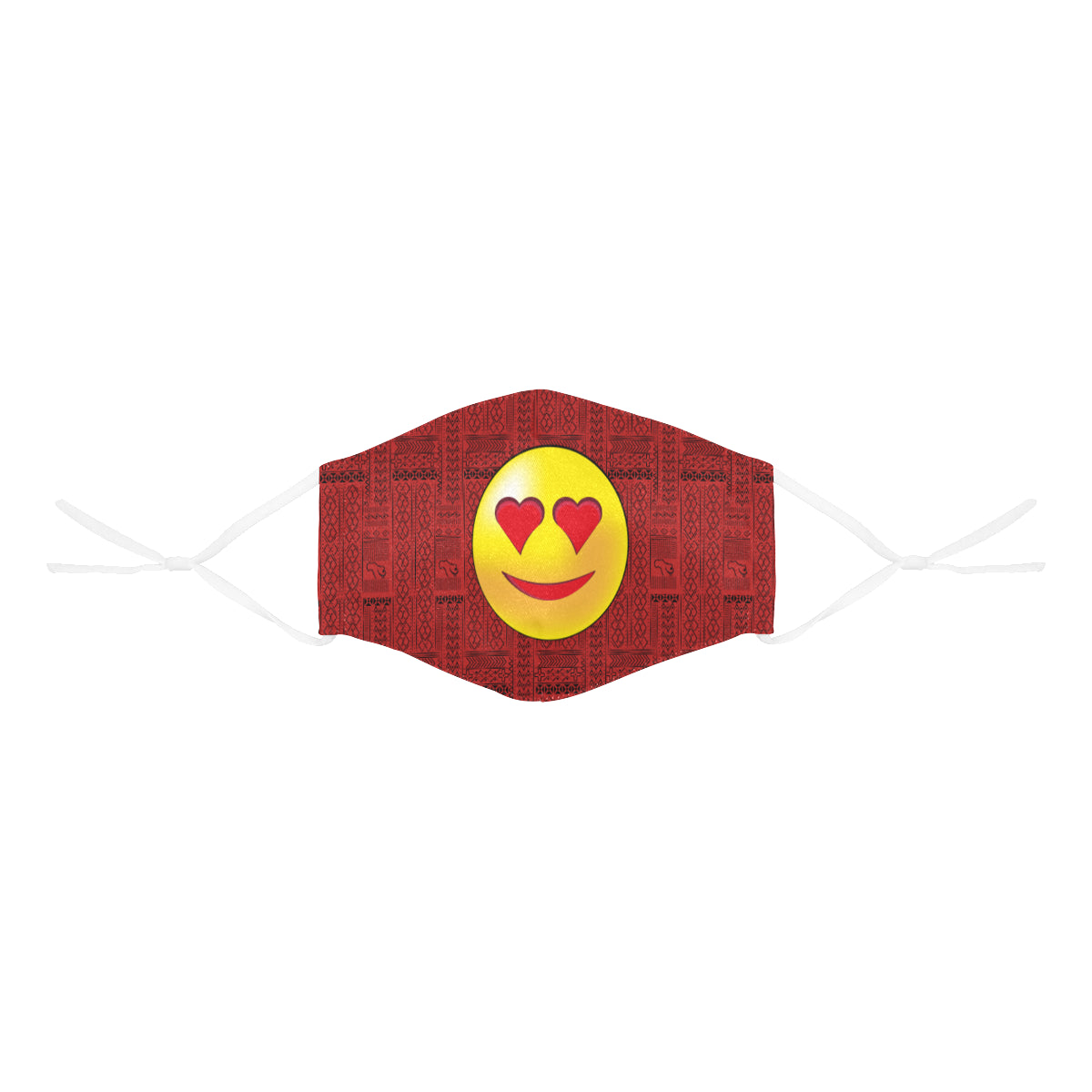 Heart Tribal Print Emoji Cotton Fabric Face Mask with Filter Slot and Adjustable Strap - Non-medical use (2 Filters Included)