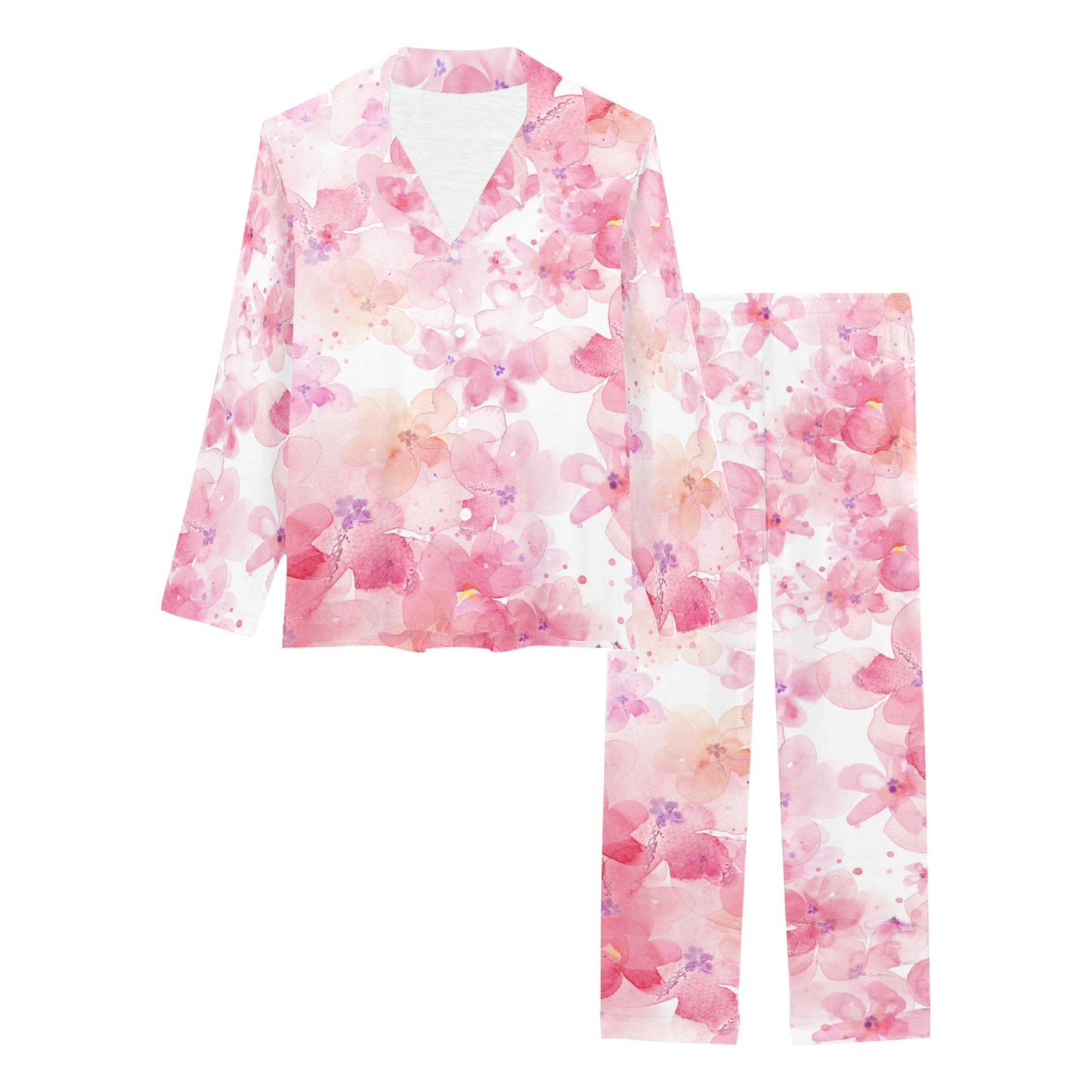 Pink Floral Women's Long Pyjama Set