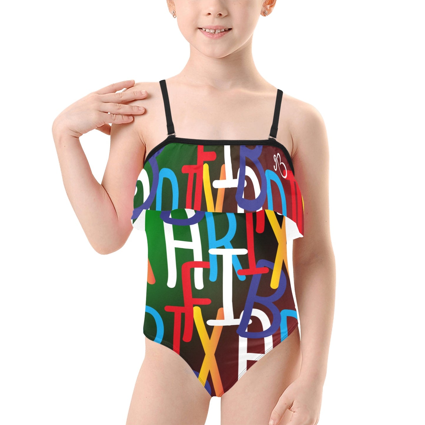 AfriBix Collage Girls Ruffle Kids Swimsuit