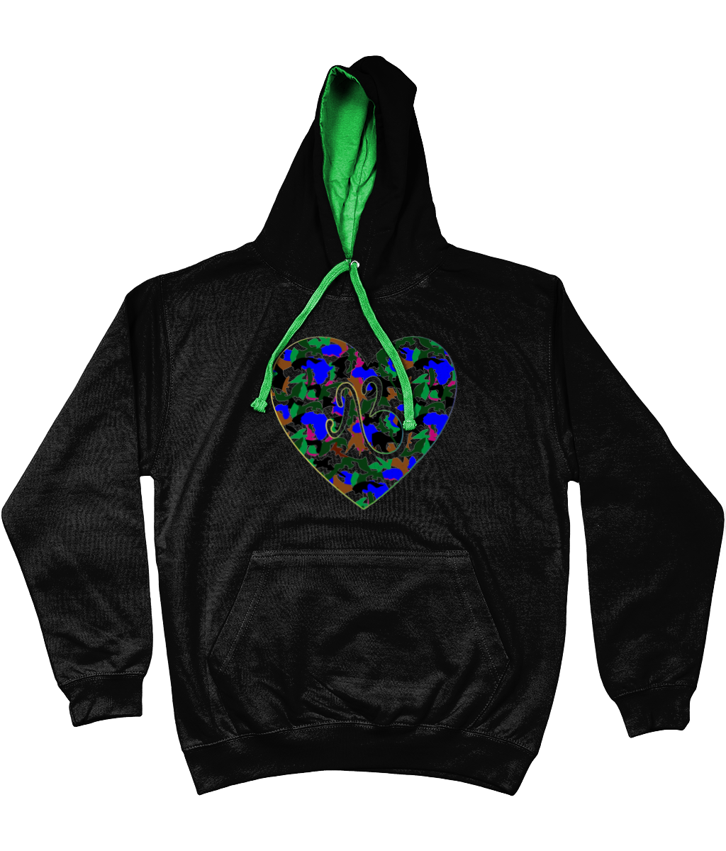 AfriBix Camo Heart Unisex Hoodie with a contrast hood and string