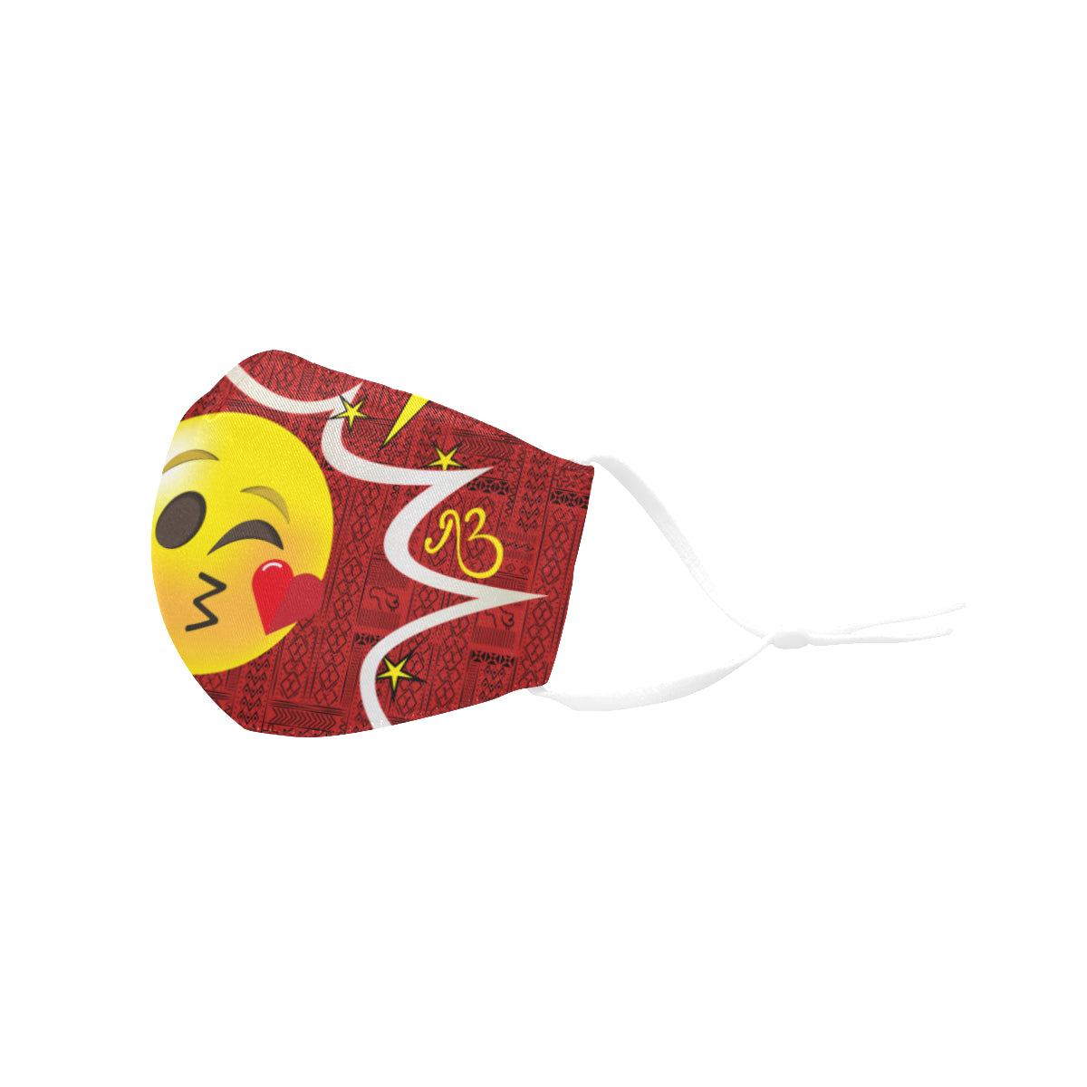 I Care! Tribal Print Comic Emoji Cotton Fabric Face Mask with Filter Slot and Adjustable Strap - Non-medical use (2 Filters Included)