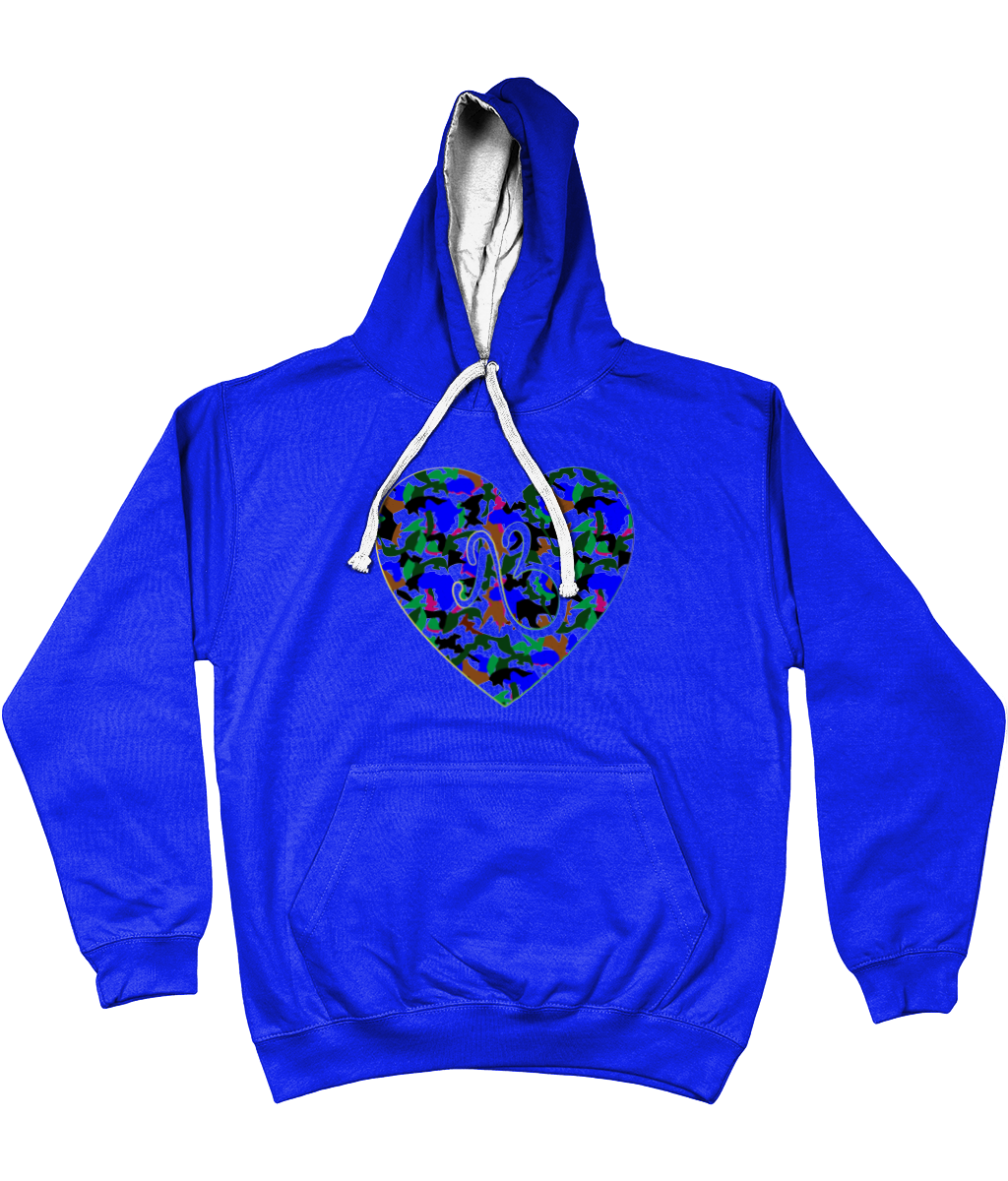 AfriBix Camo Heart Unisex Hoodie with a contrast hood and string