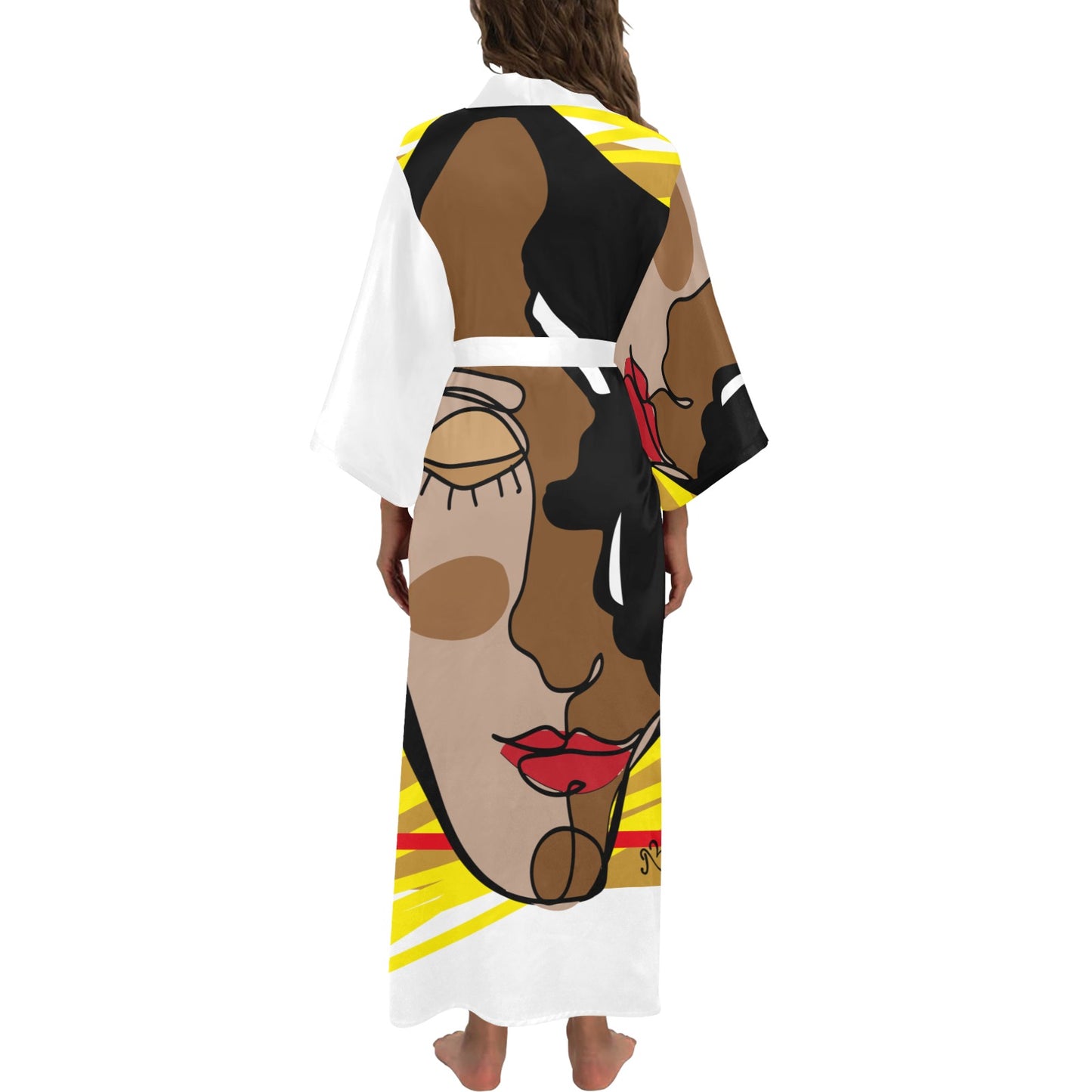 White Long Kimono Serenity Graphic Print Women's Kimono Silky Robe