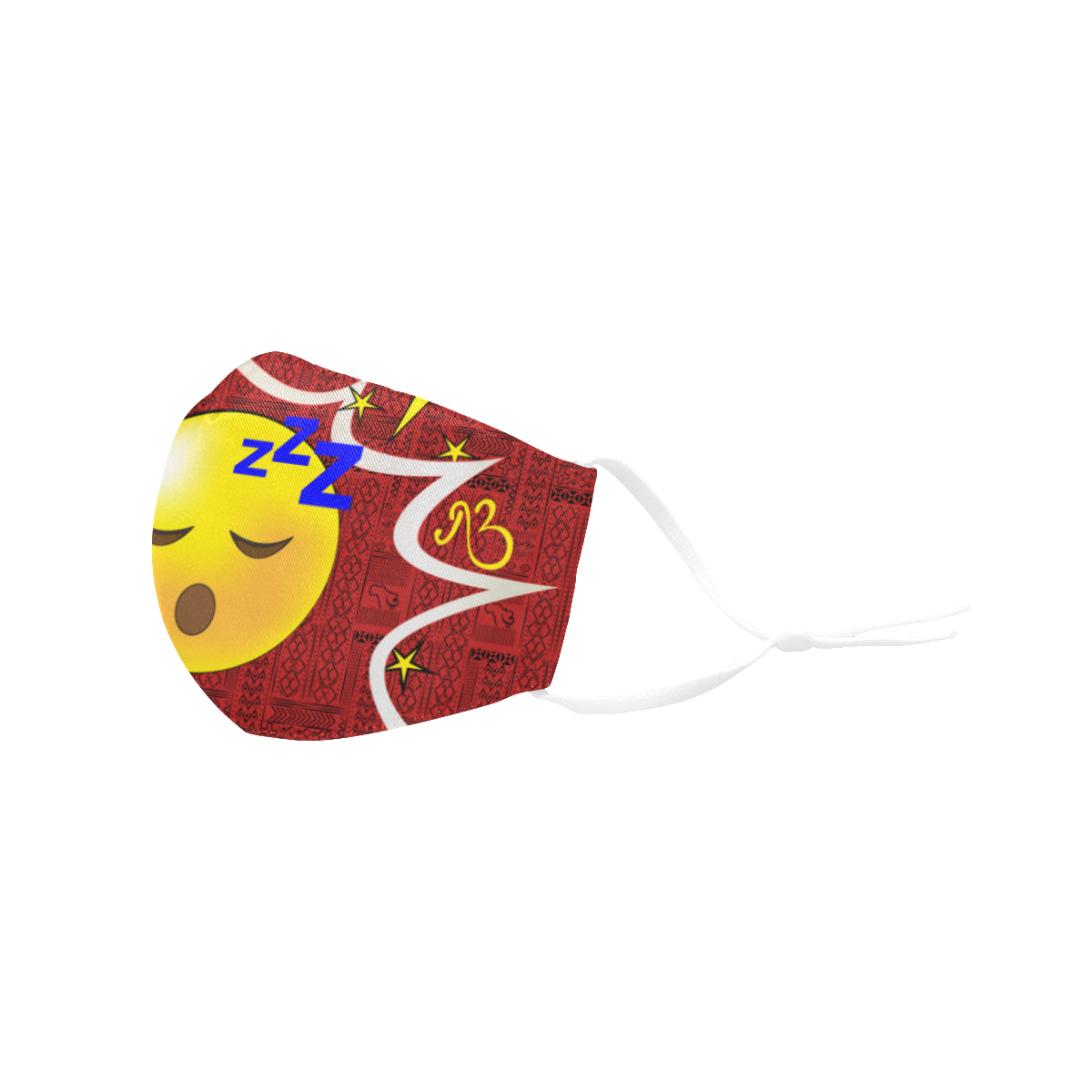 I'm Tired! Tribal Print Comic Emoji Cotton Fabric Face Mask with Filter Slot and Adjustable Strap - Non-medical use (2 Filters Included)