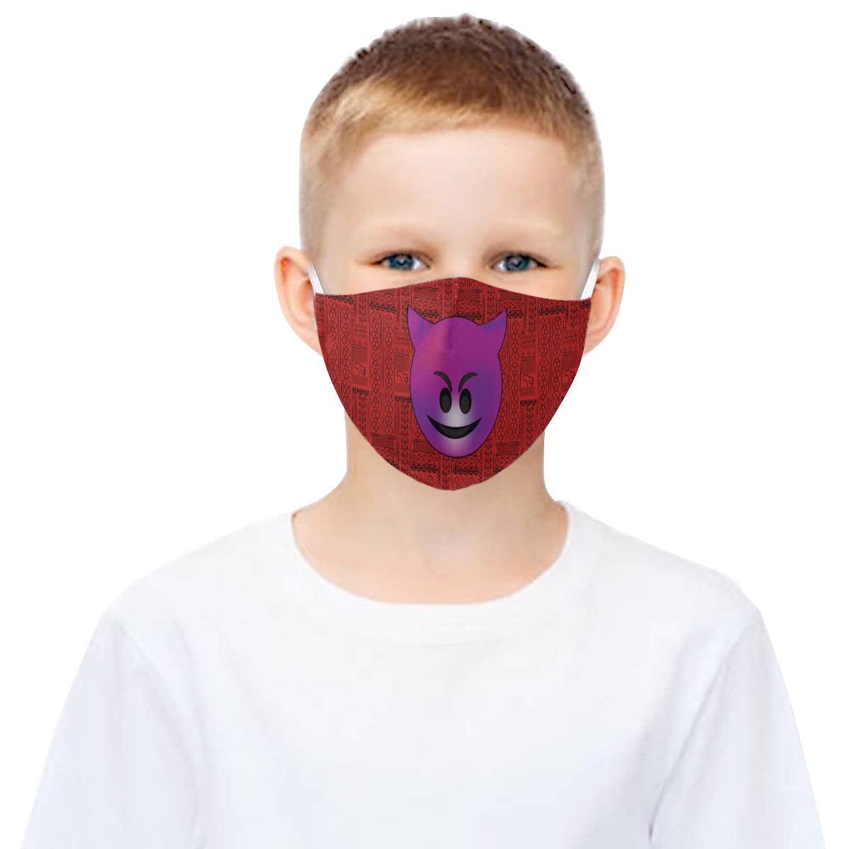 Mischief Tribal Print Emoji Cotton Fabric Face Mask with Filter Slot and Adjustable Strap - Non-medical use (2 Filters Included)