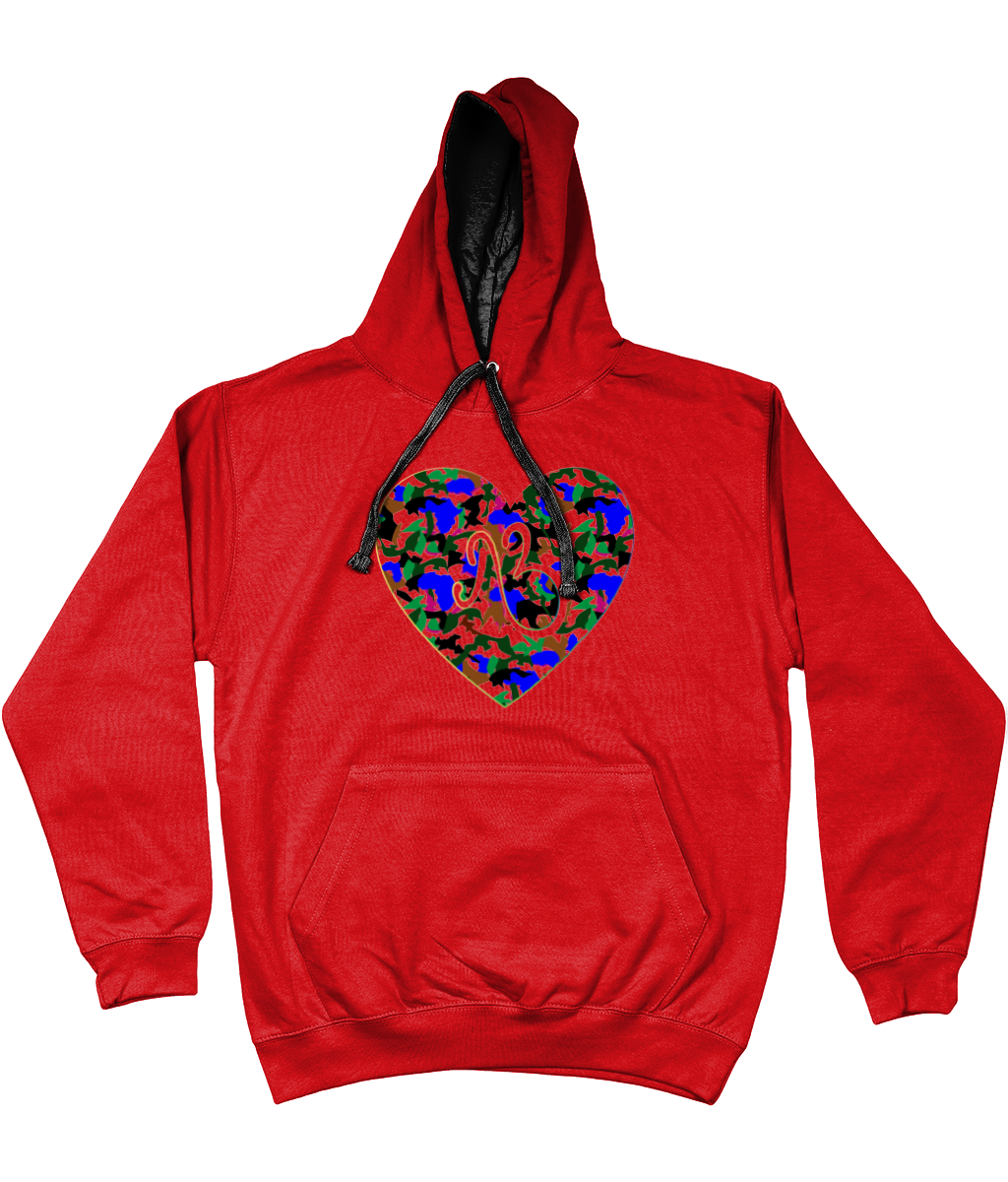 AfriBix Camo Heart Unisex Hoodie with a contrast hood and string