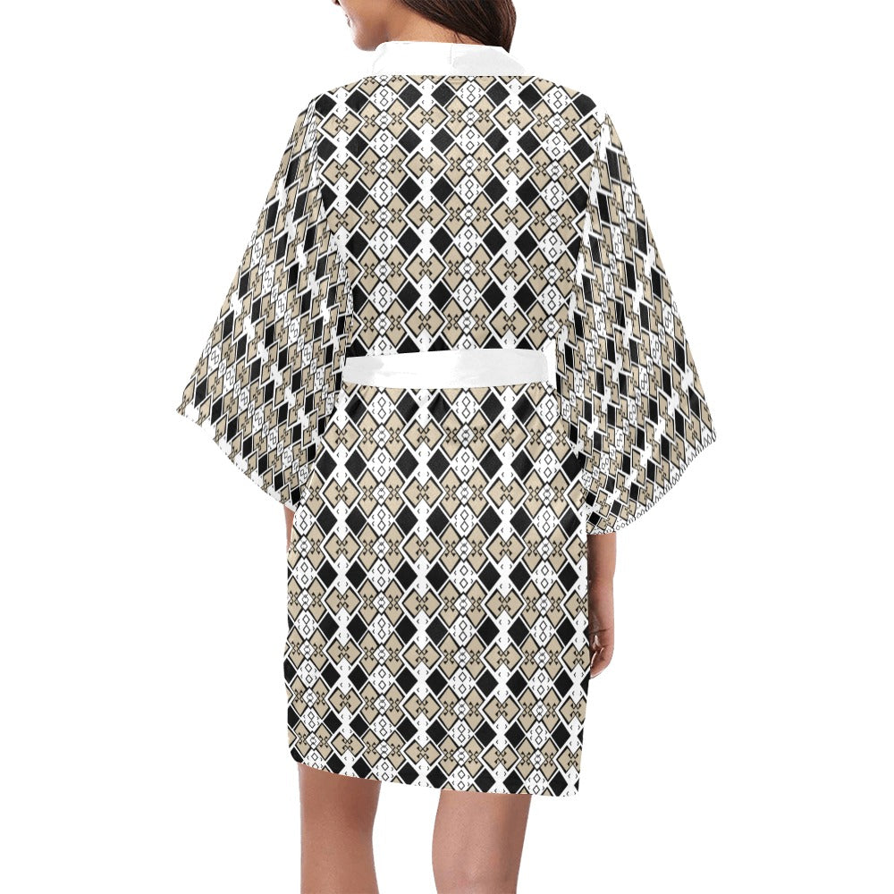 Ankara Aztek Print White Kimono Robe