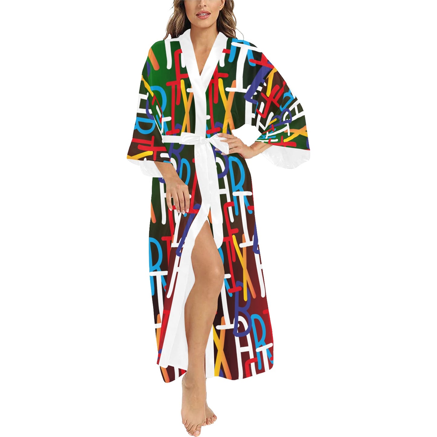 AfriBix Collage Long Kimono Cover up Women's Robe