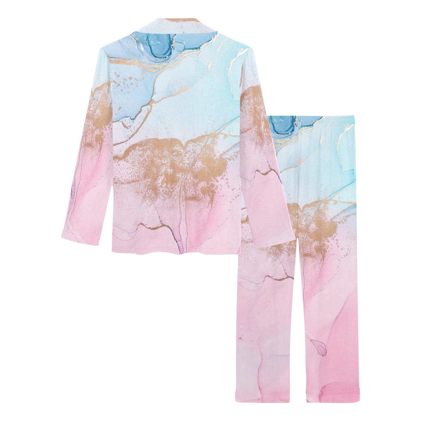 Pink and Blue Marble Print Women's Long Pyjamas