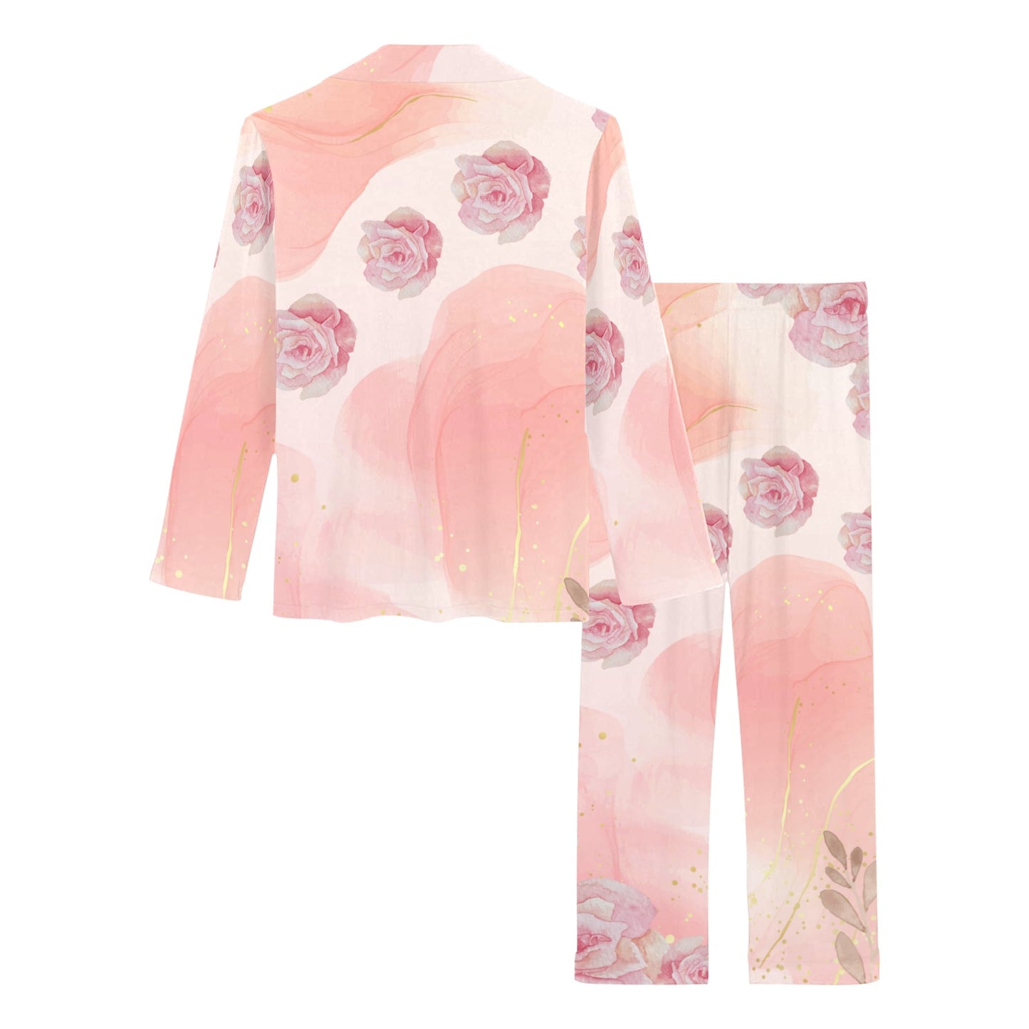 Pink Floral and Marble Print Rose Women's Long Pyjama Set