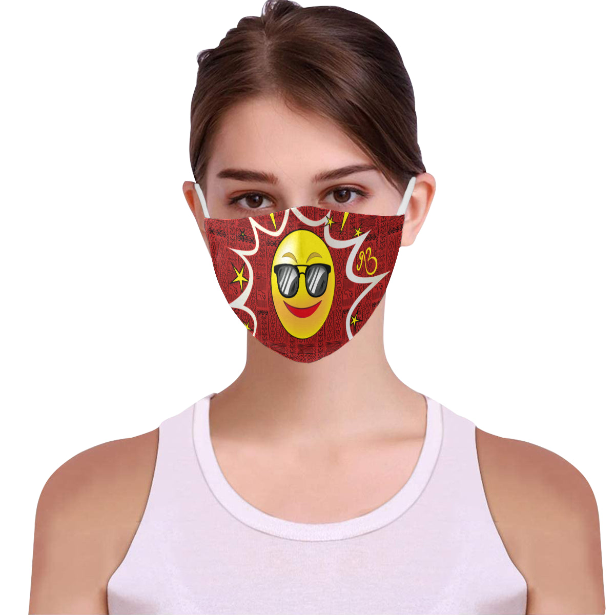 COOL Tribal Print Comic Emoji Cotton Fabric Face Mask with Filter Slot and Adjustable Strap - Non-medical use (2 Filters Included)