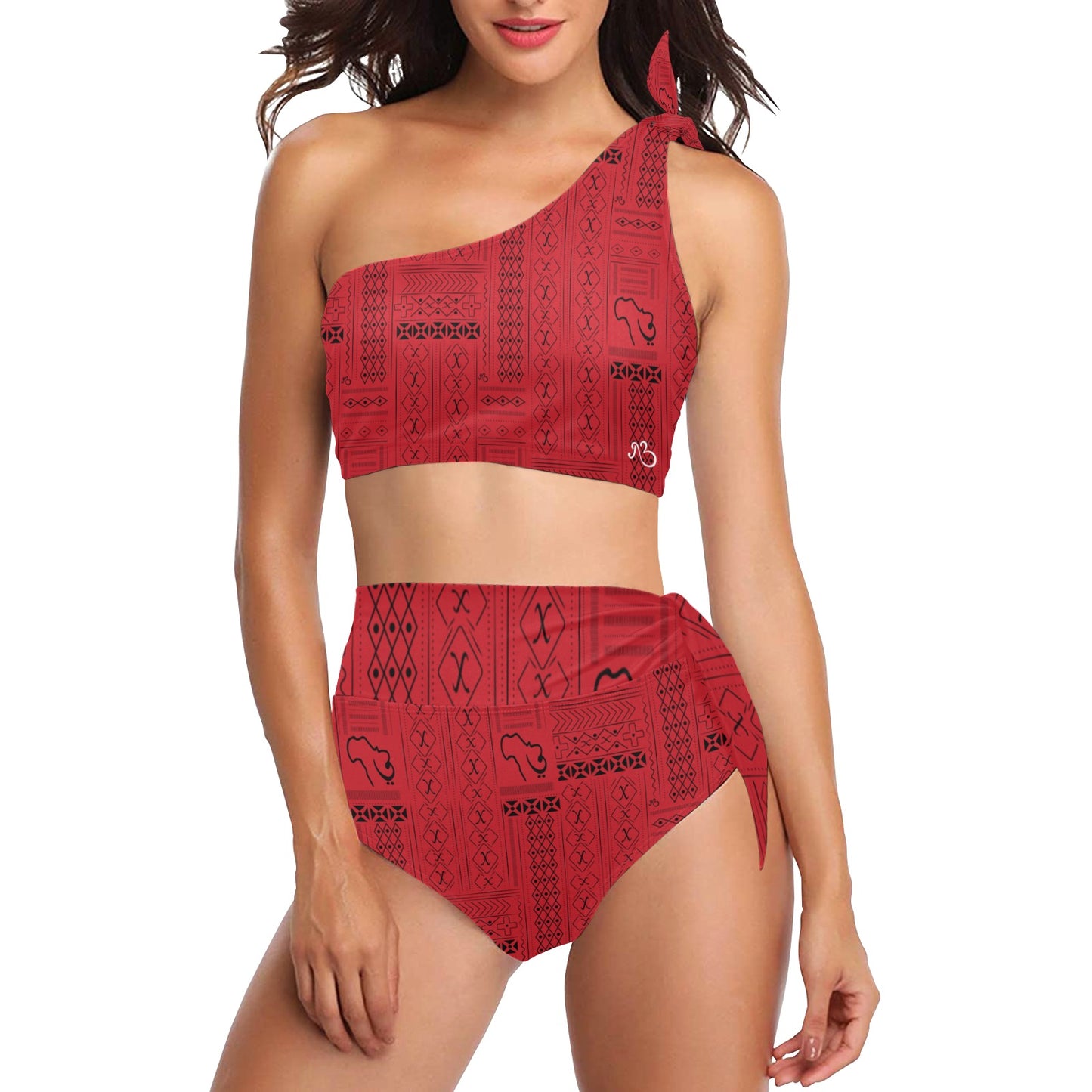 Tribal Print One Shoulder High Waist Bikini Swimsuit
