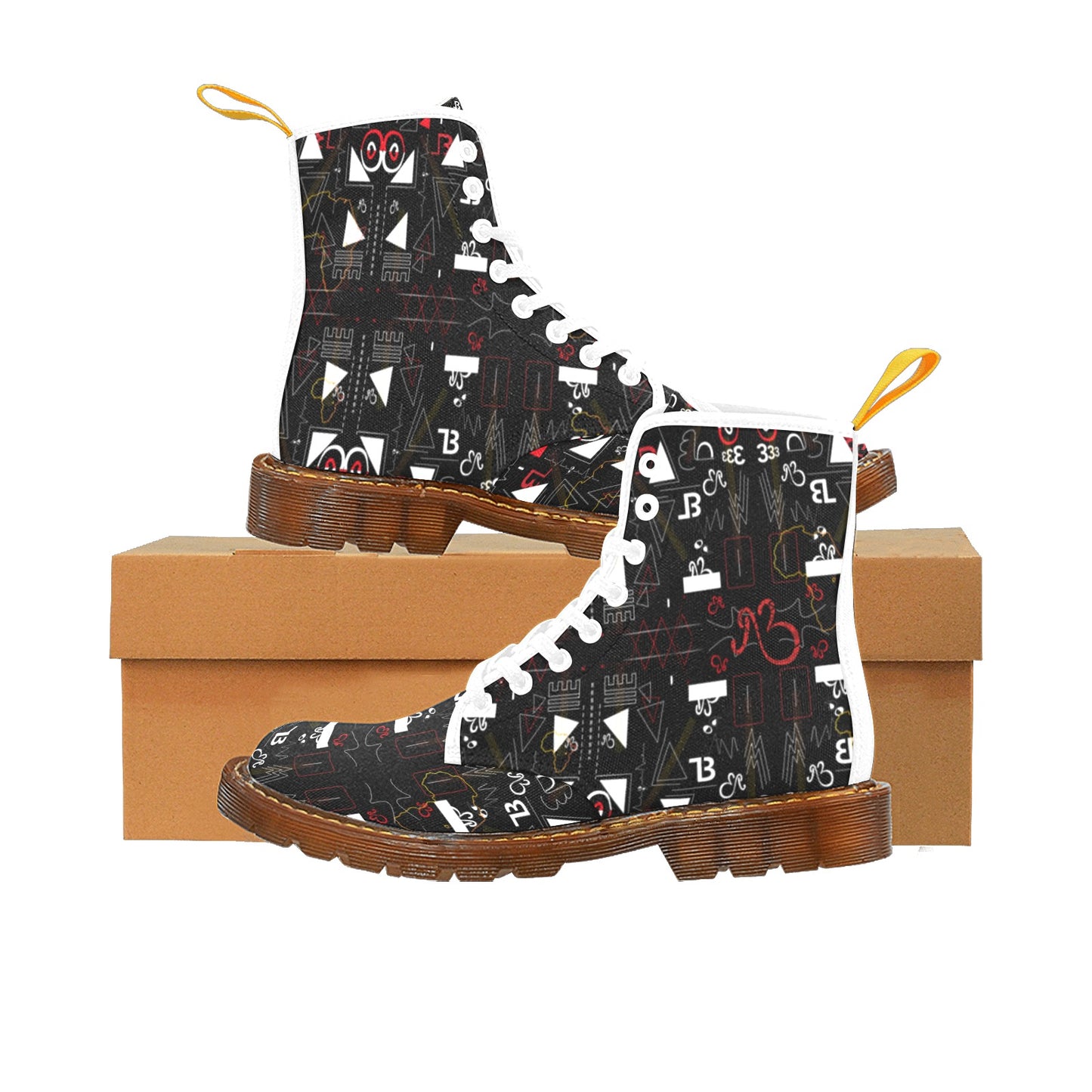 Linear Print Women's Black Lace Up Boots
