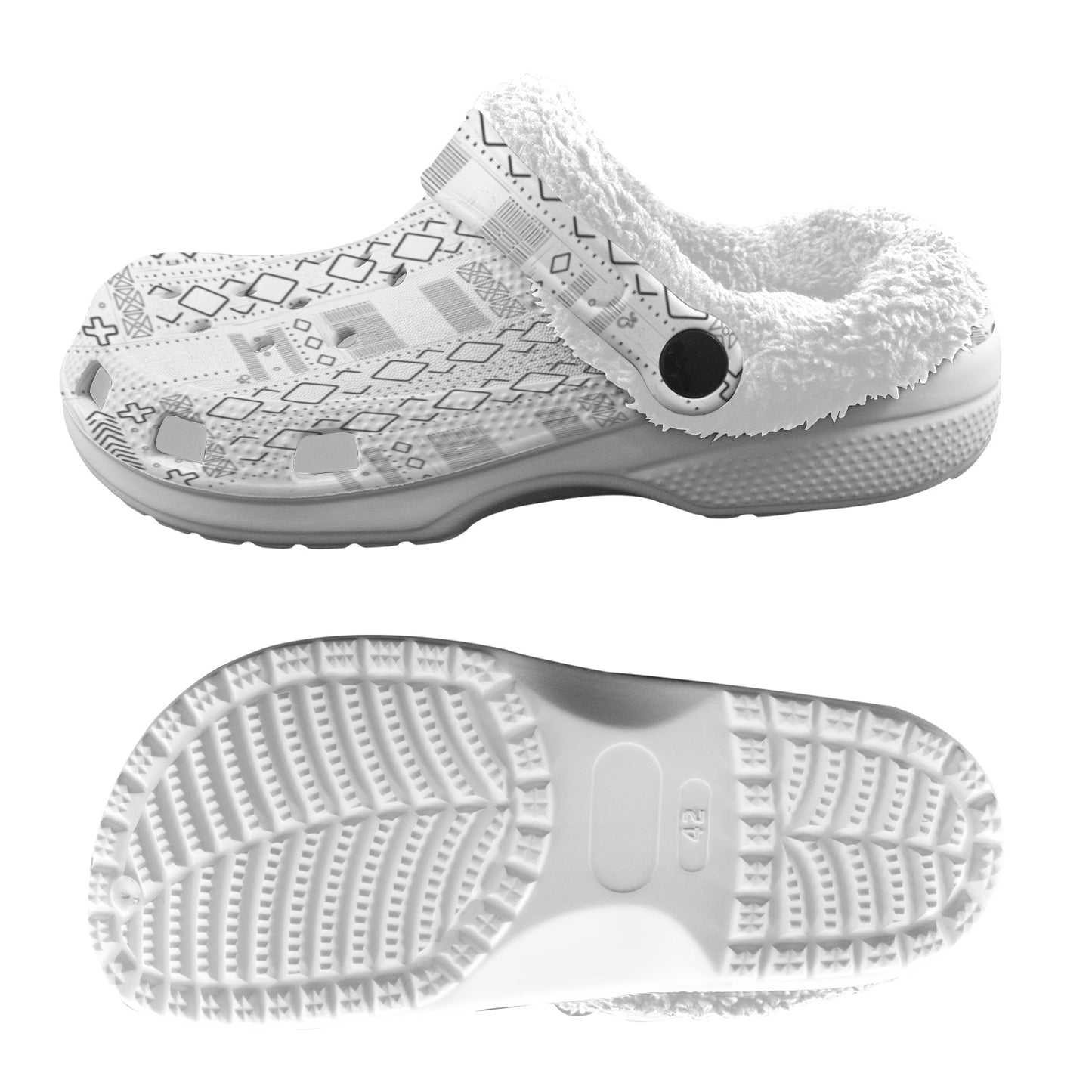 AfriBix White Tribal Print Fleece Lined Unisex Clogs