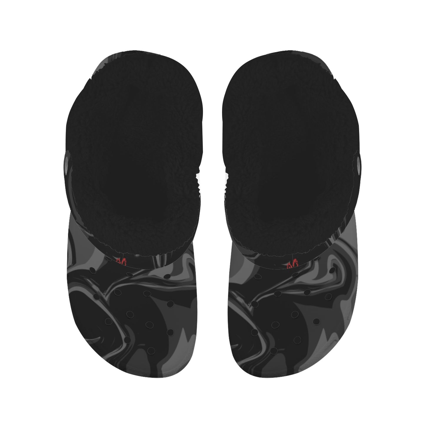 Black Marble Fleece Lined Unisex Clogs Warm Slippers