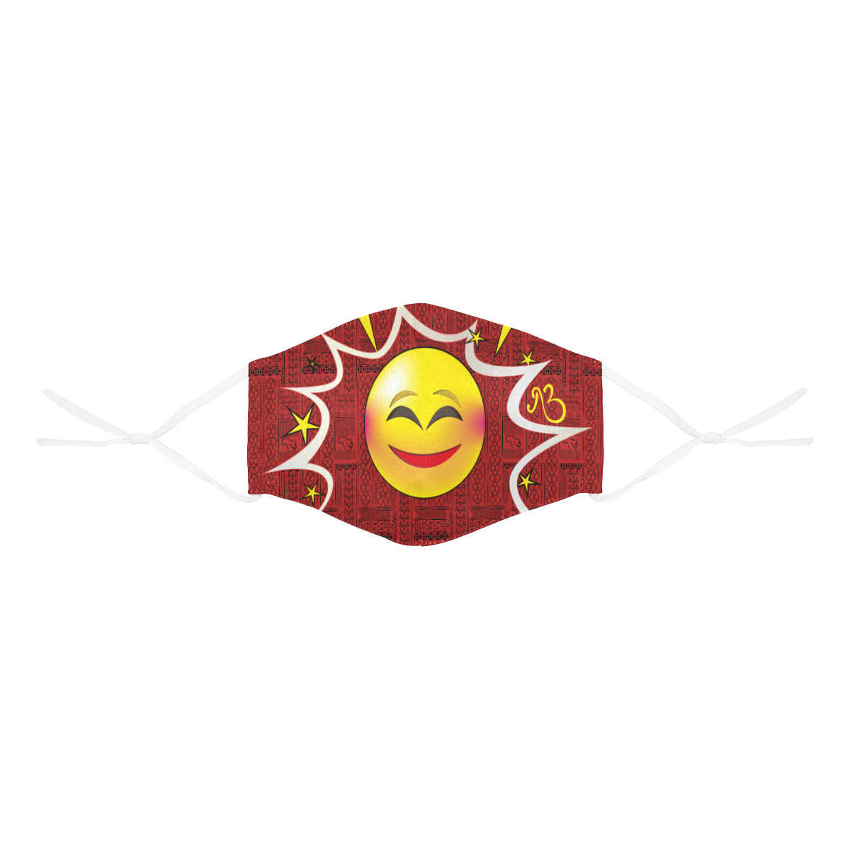 Blushing Tribal Print Comic Emoji Cotton Fabric Face Mask with Filter Slot and Adjustable Strap - Non-medical use (2 Filters Included)