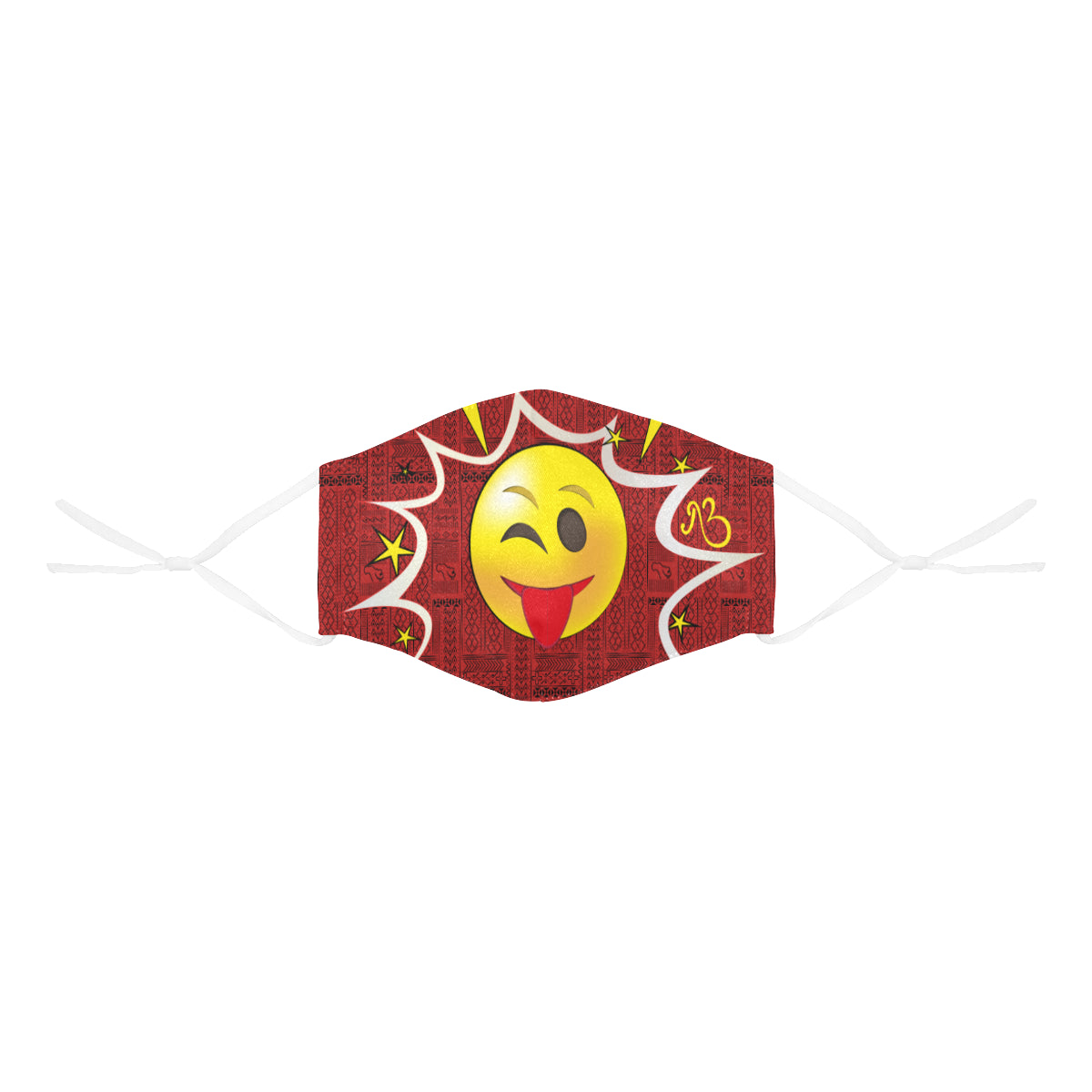 Cheeky Wink Tribal Print Comic Emoji Cotton Fabric Face Mask with Filter Slot and Adjustable Strap - Non-medical use (2 Filters Included)