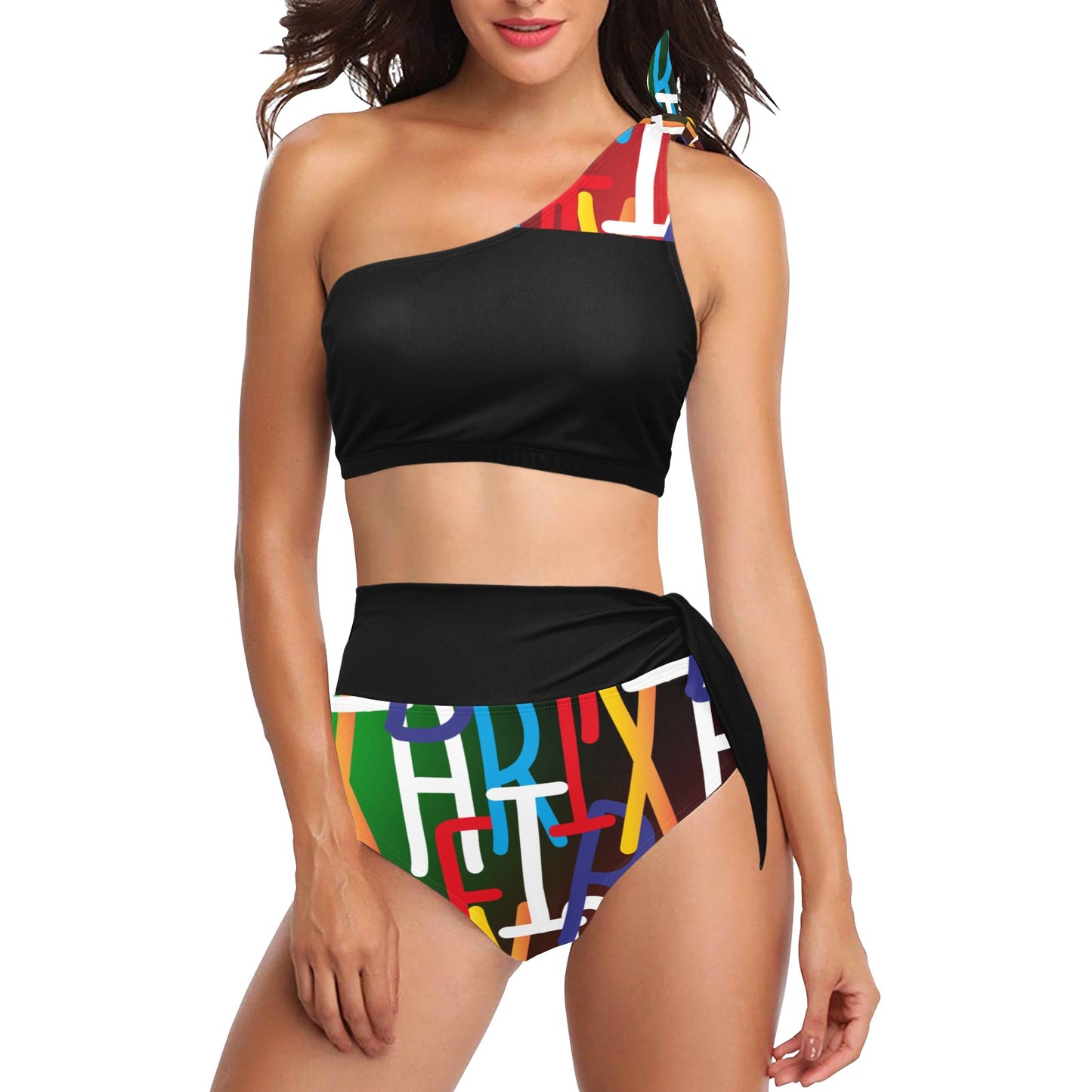 AfriBix Collage One Shoulder High Waist Bikini