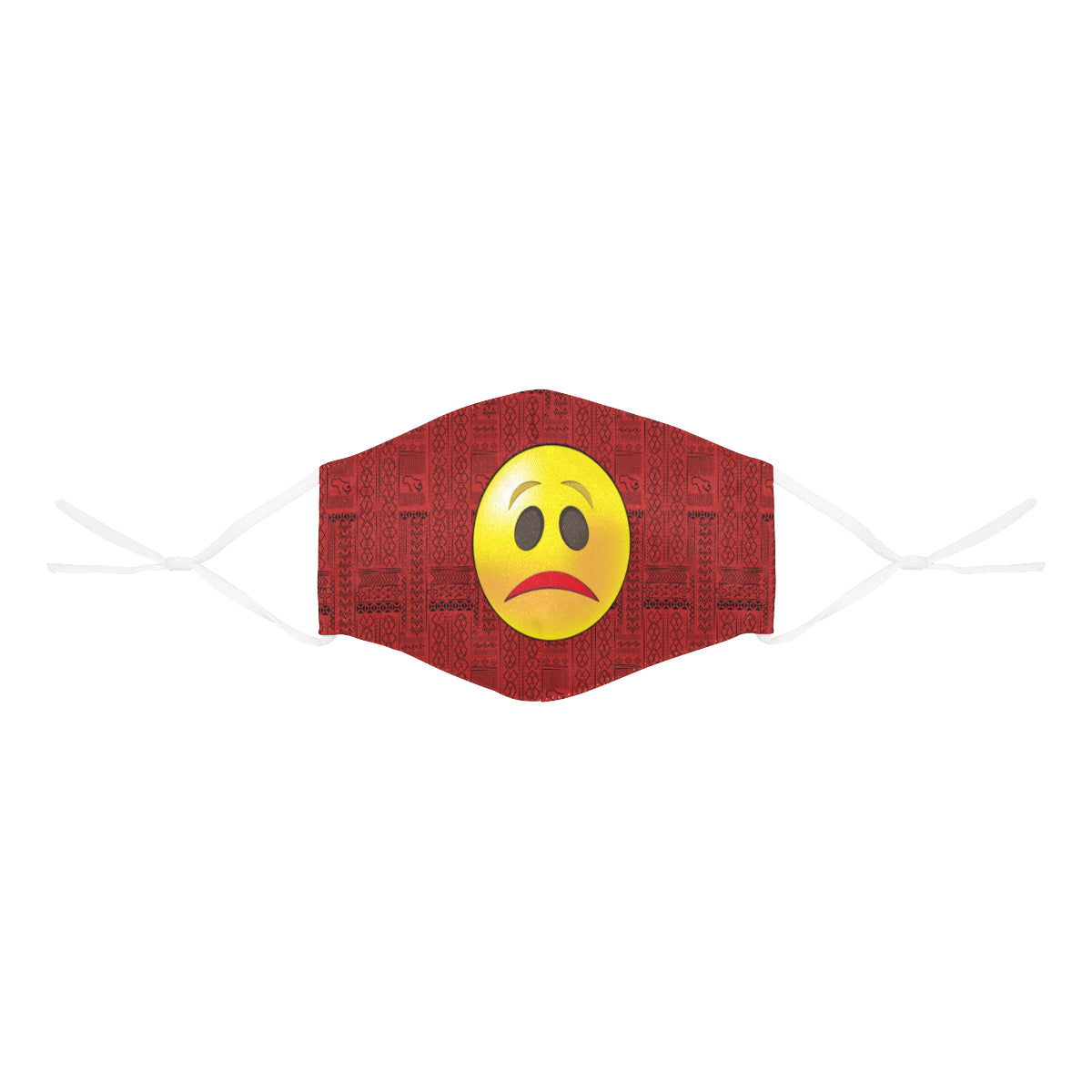 Sad face Tribal Print Emoji Cotton Fabric Face Mask with Filter Slot and Adjustable Strap - Non-medical use (2 Filters Included)