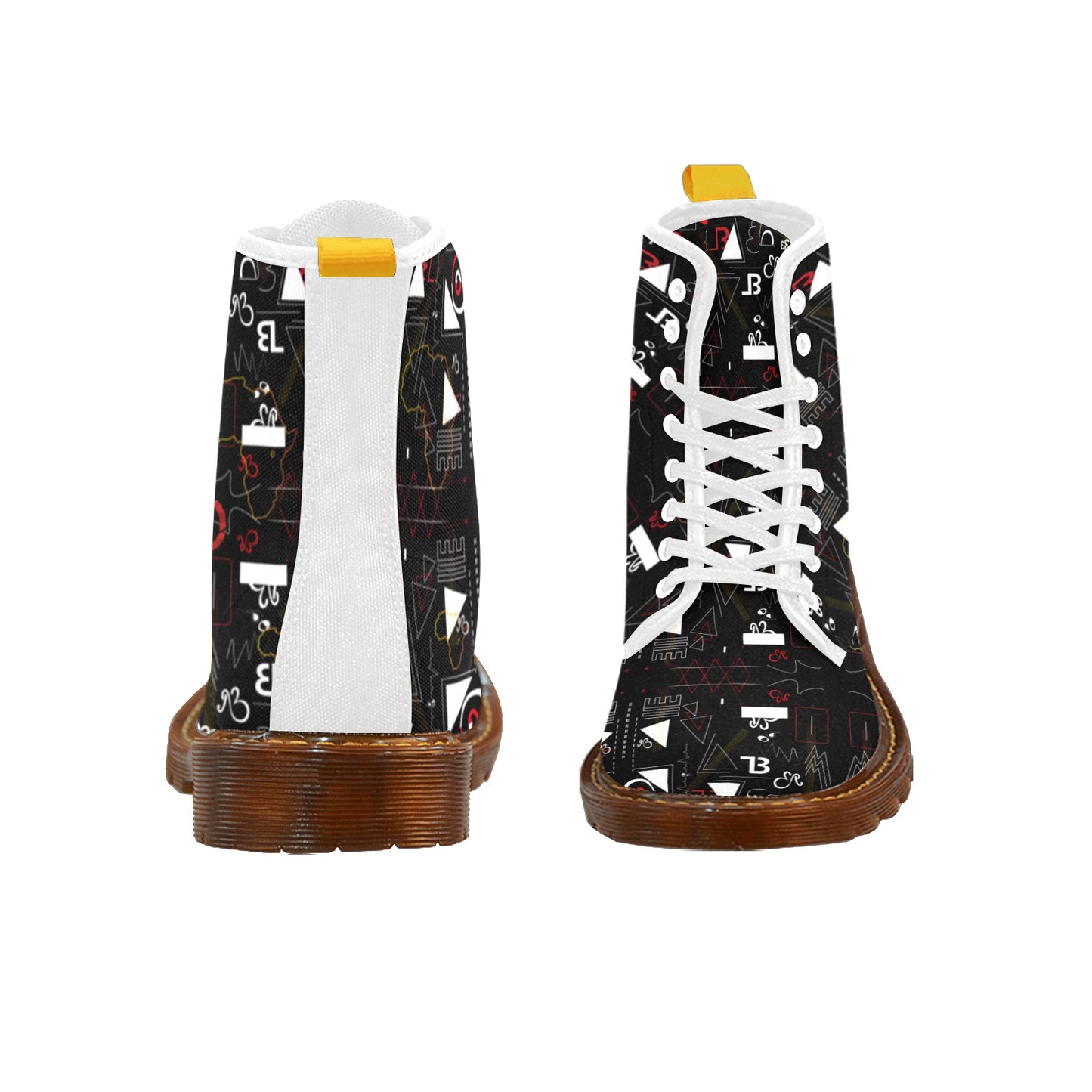 Linear Print Women's Black Lace Up Boots