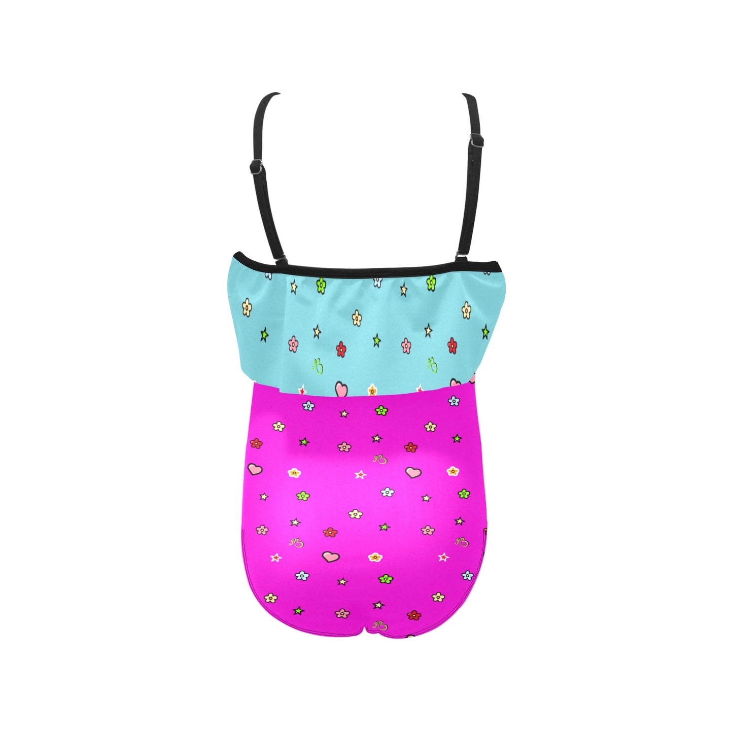AfriBix Love Heart Girls Ruffle Kids Swimsuit - Pink and Blue