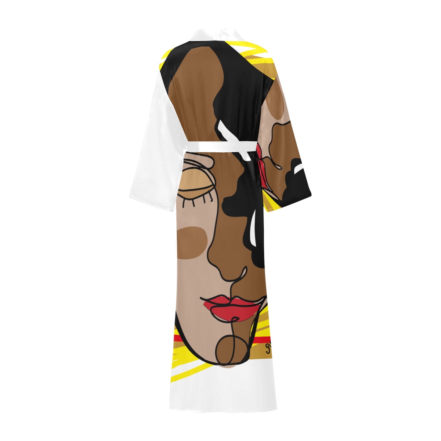 White Long Kimono Serenity Graphic Print Women's Kimono Silky Robe