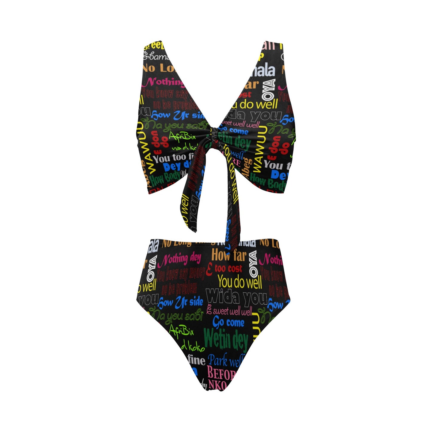 AfriBix Pidgin Print Bowtie High Waist Bikini Swimsuit