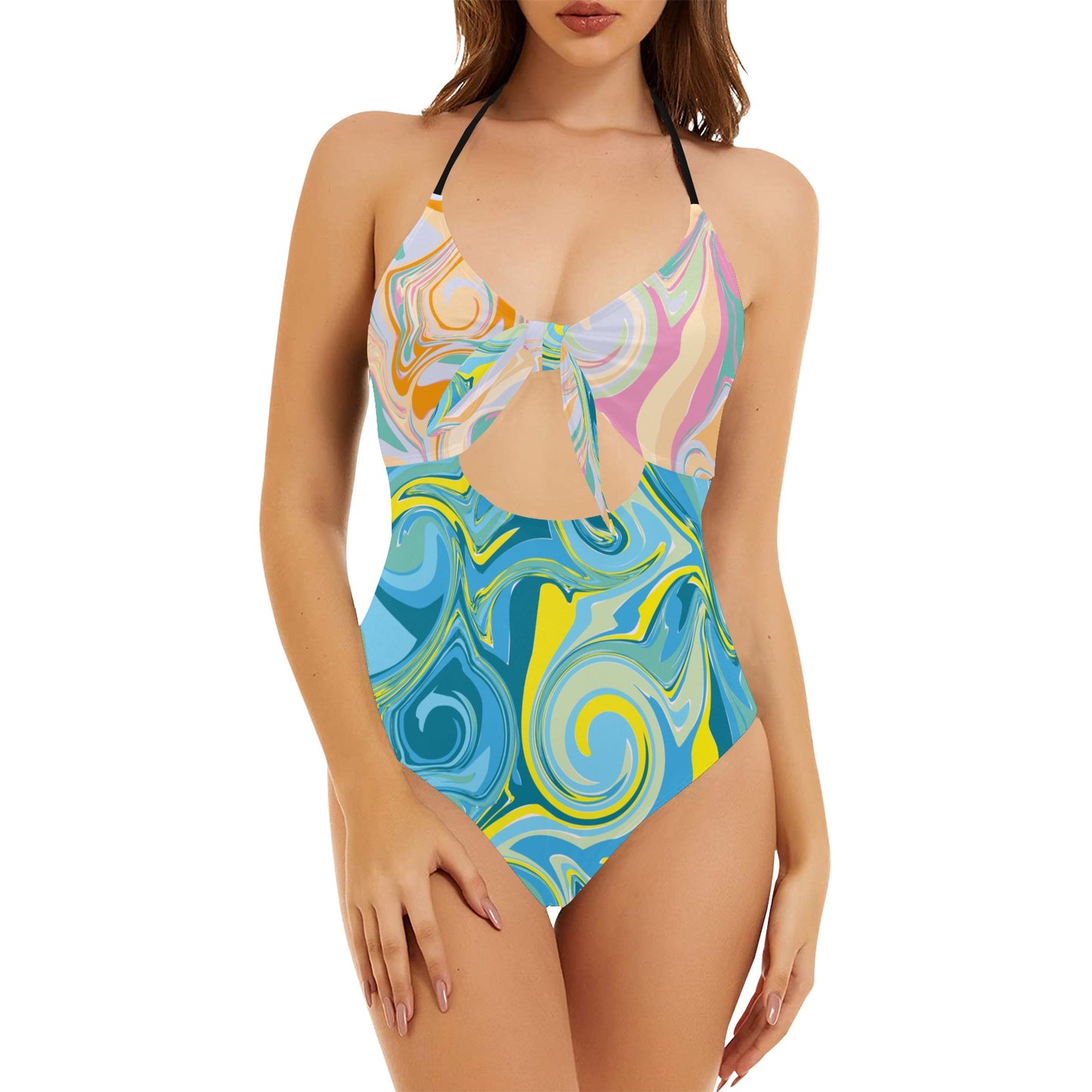 Bubblegum Backless Bow Hollow Out Swimsuit
