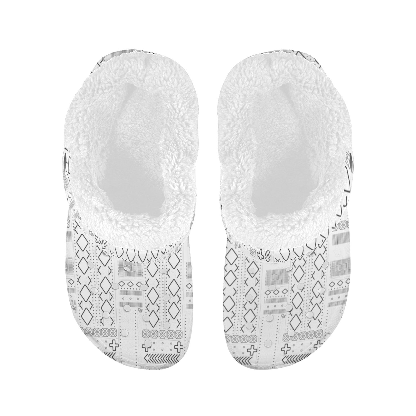 AfriBix White Tribal Print Fleece Lined Unisex Clogs
