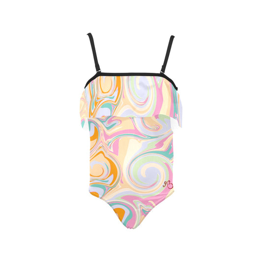 AfriBix Pink Bubblegum Girls Ruffle Kids Swimsuit