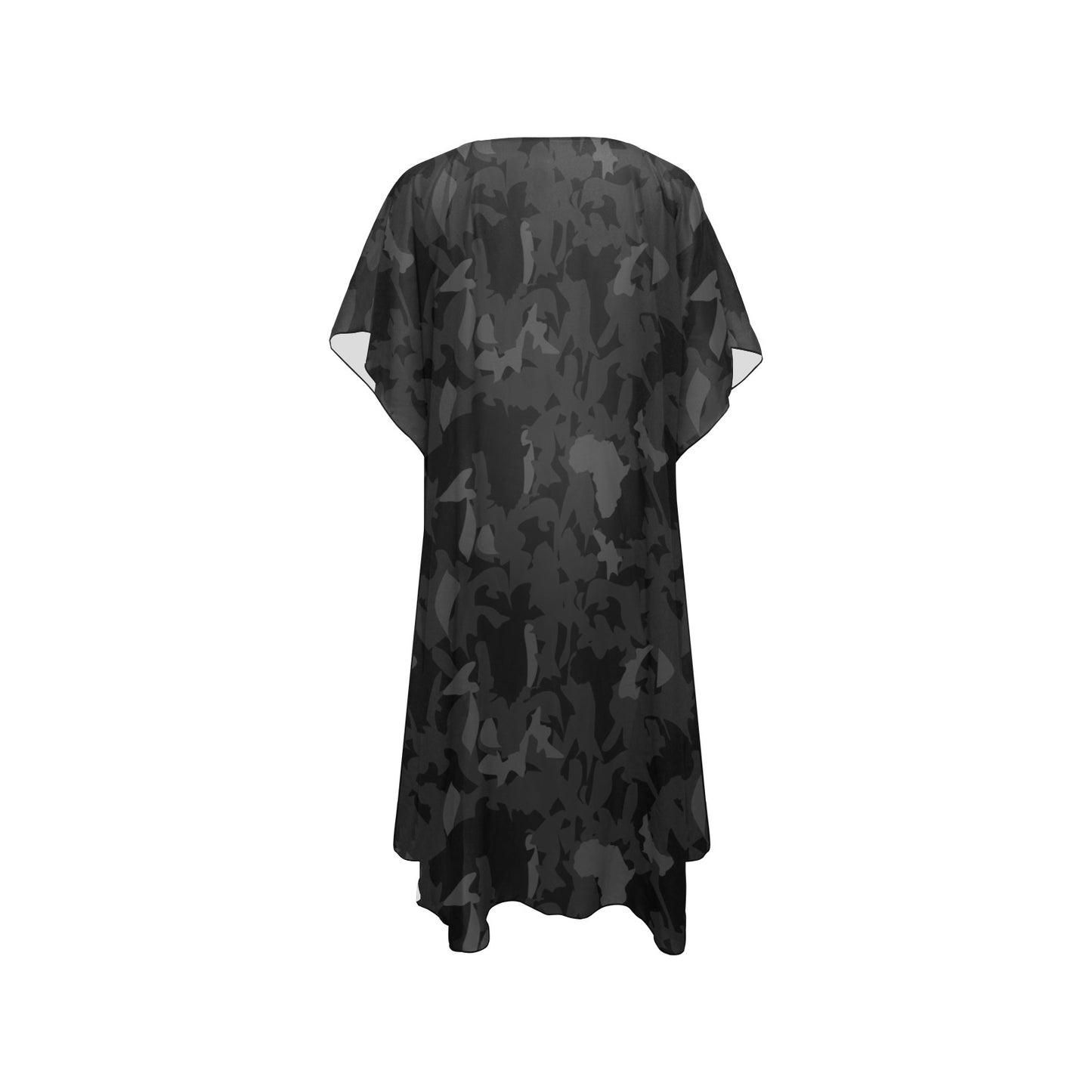 AfriBix Camo Noir Beach Kimono with Mid-Length Side Slits Chiffon Cover Up
