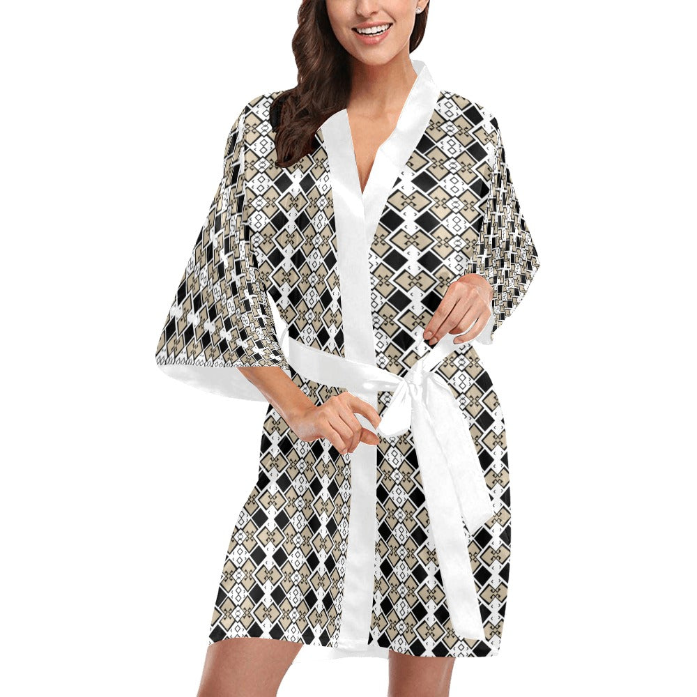 Ankara Aztek Print White Kimono Robe