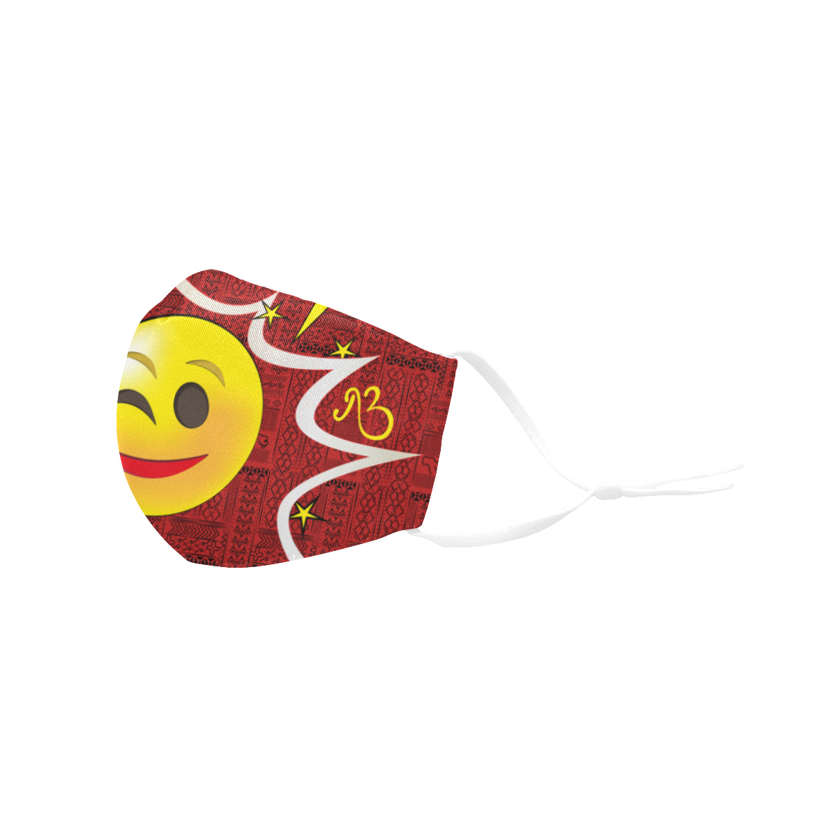 Wink Tribal Print Comic Emoji Cotton Fabric Face Mask with Filter Slot and Adjustable Strap - Non-medical use (2 Filters Included)